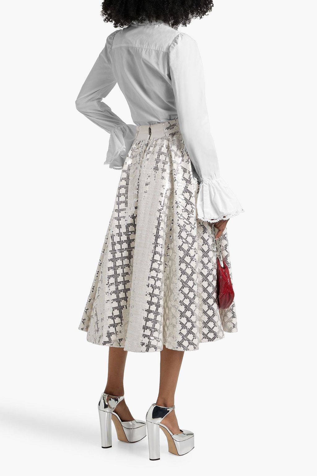 ALICE + OLIVIA Nilda sequin-embellished tweed midi skirt