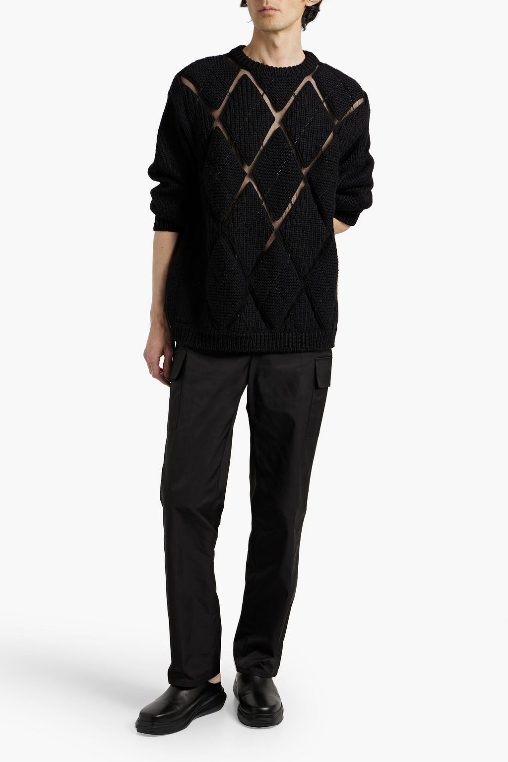 VALENTINO GARAVANI Embroidered tulle-paneled wool sweater