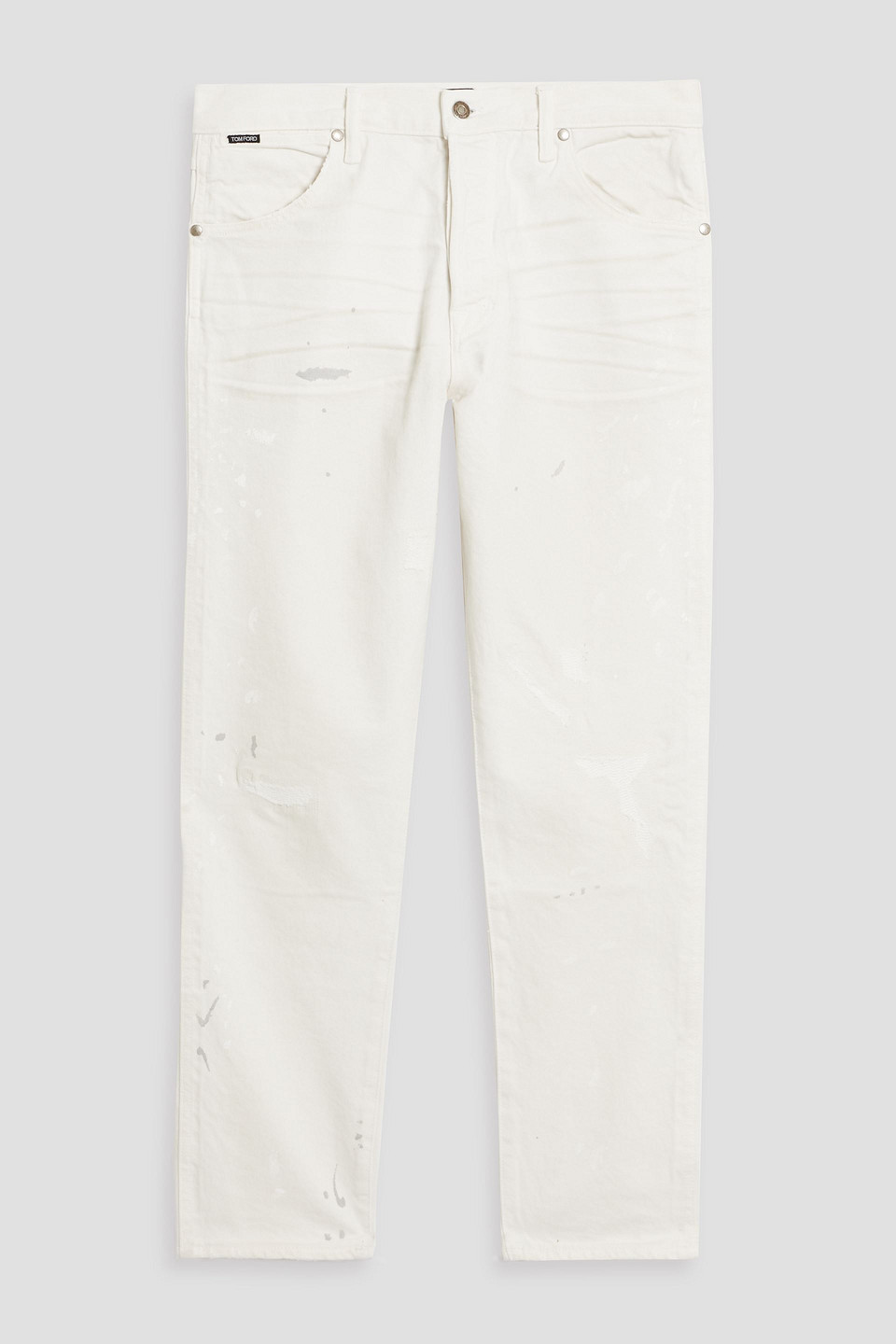 tom ford - tapered distressed painted denim jeans - white - 33