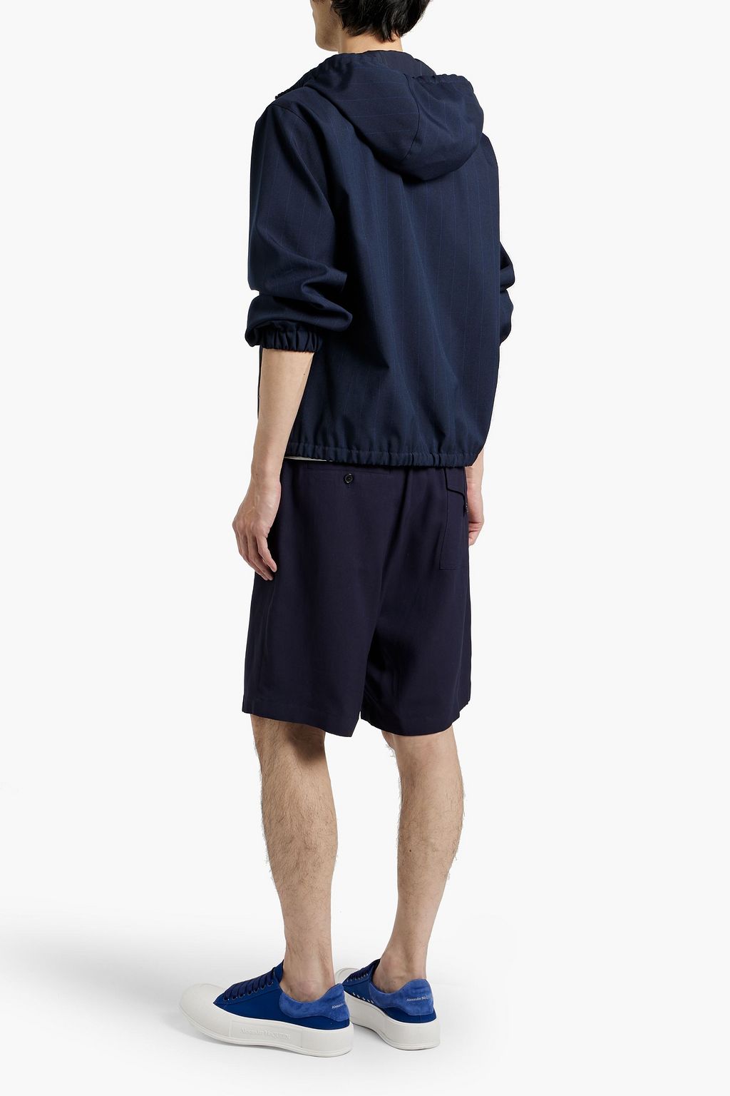 VALENTINO GARAVANI Pinstriped twill hooded jacket