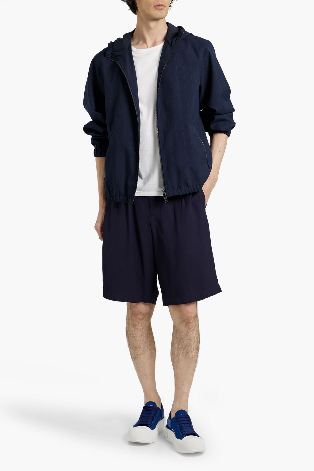 VALENTINO GARAVANI Pinstriped twill hooded jacket