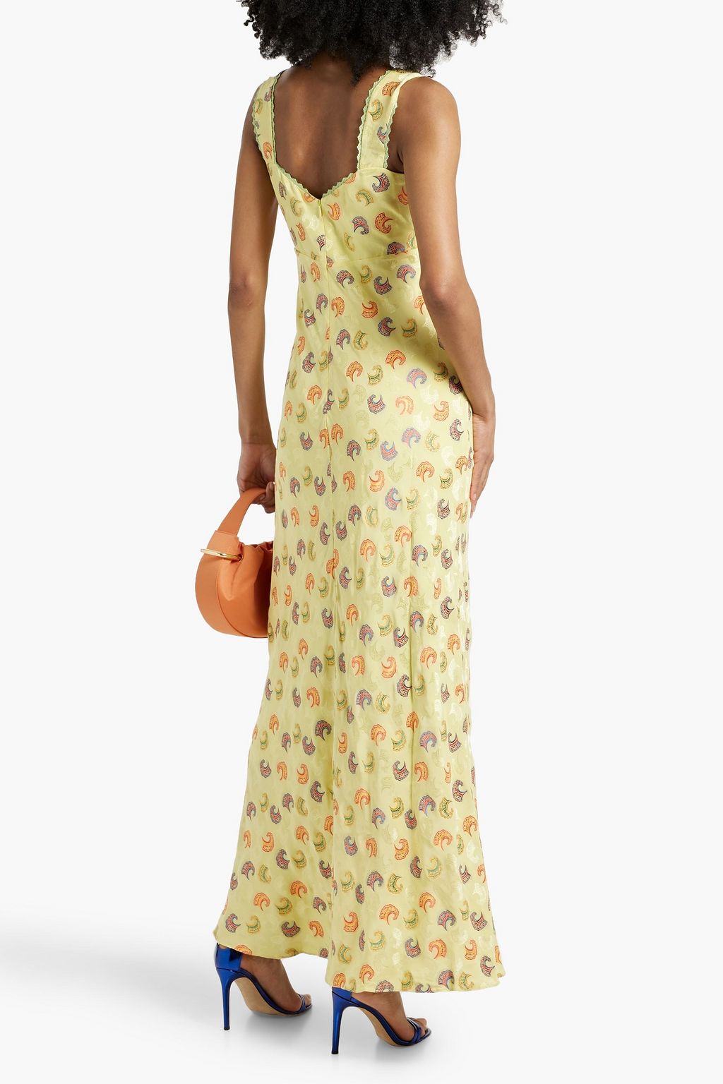 SALONI Lina lace-trimmed silk-blend satin-jacquard maxi dress