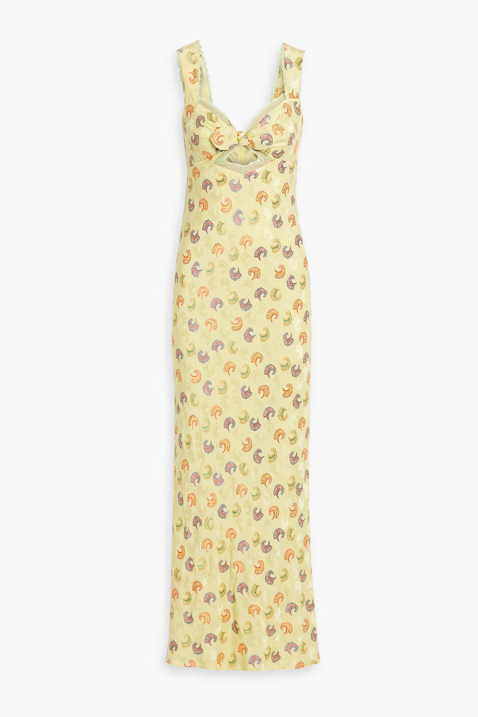 Saloni Lina Lace-trimmed Silk-blend Satin-jacquard Maxi Dress