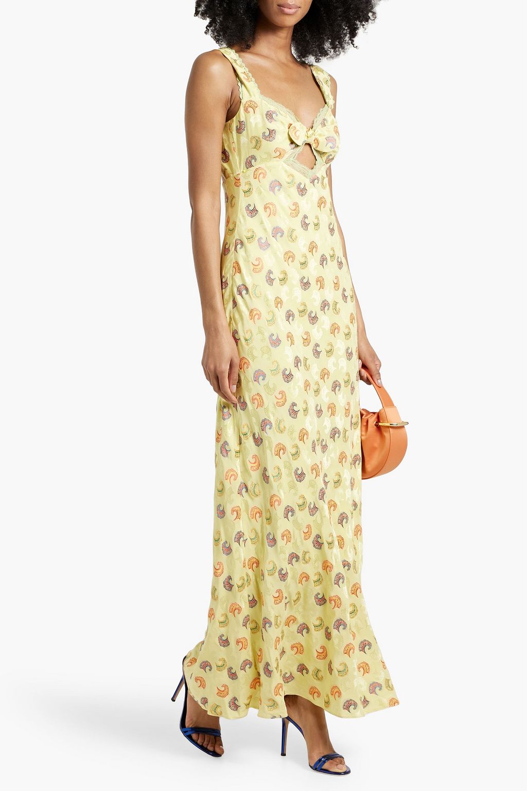 SALONI Lina lace-trimmed silk-blend satin-jacquard maxi dress