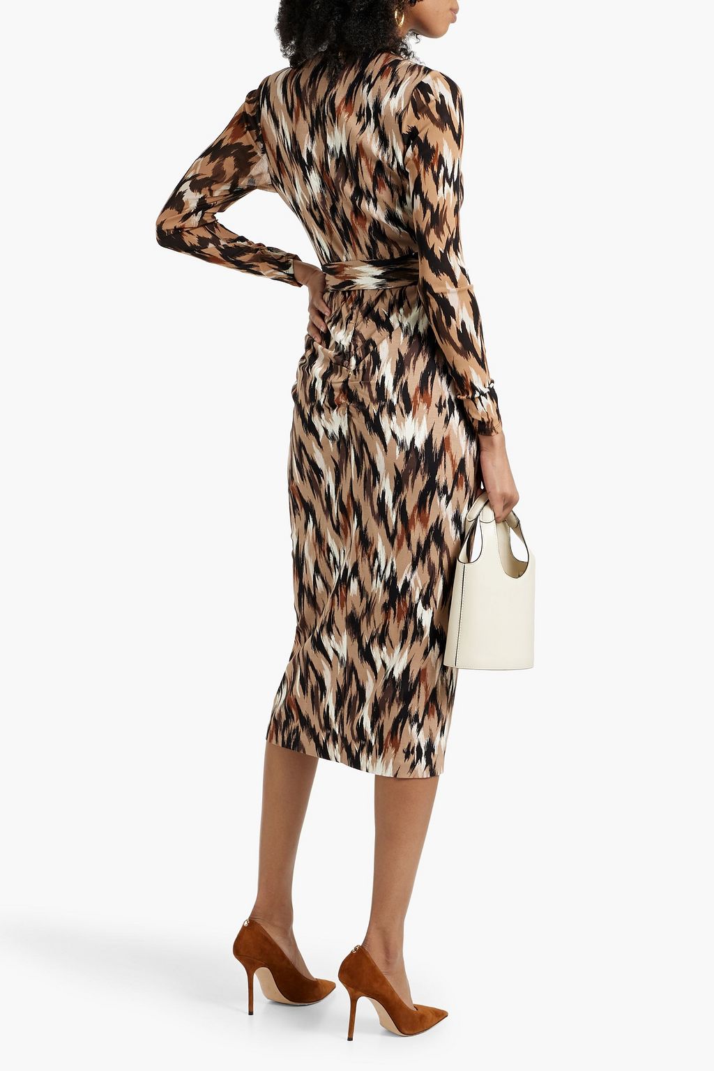 DIANE VON FURSTENBERG ジャージー ミディワンピース プリント入り メッシュパネル