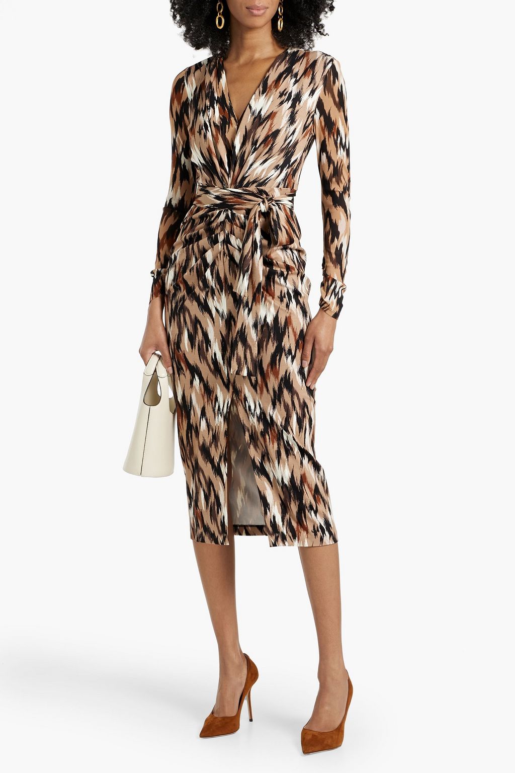 DIANE VON FURSTENBERG ジャージー ミディワンピース プリント入り メッシュパネル