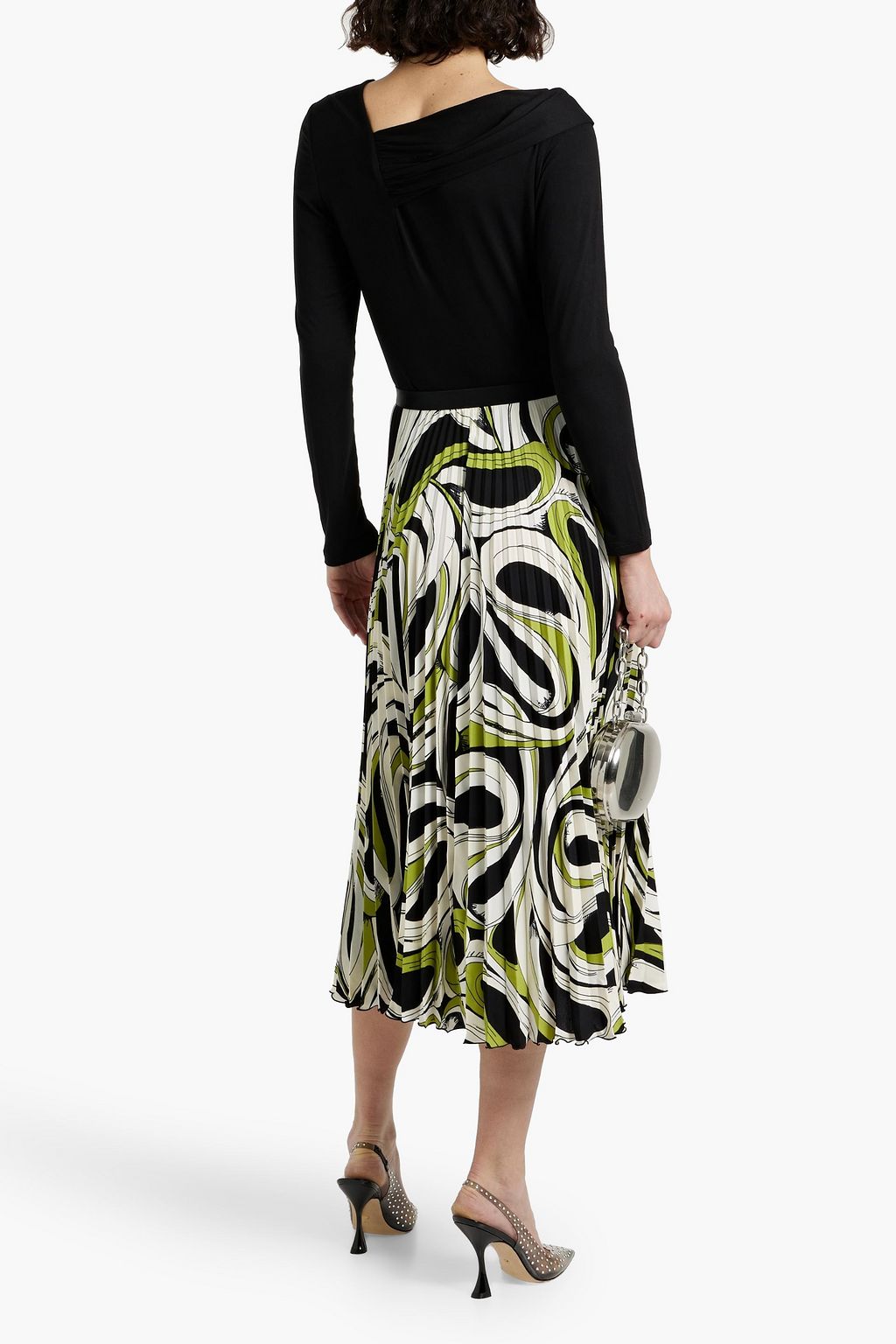 DIANE VON FURSTENBERG 프린트 크레이프 플리츠 미디 스커트