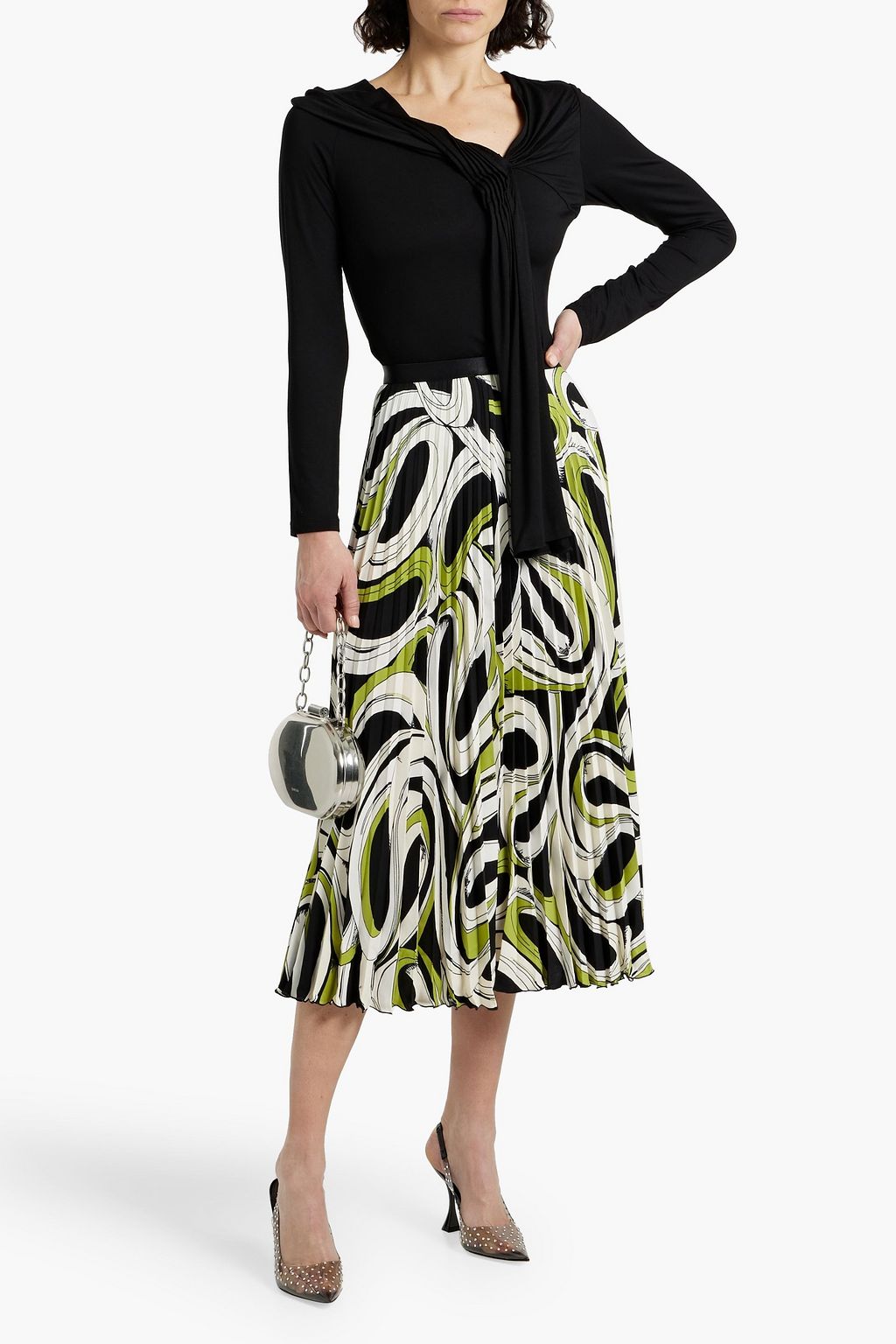 DIANE VON FURSTENBERG 프린트 크레이프 플리츠 미디 스커트