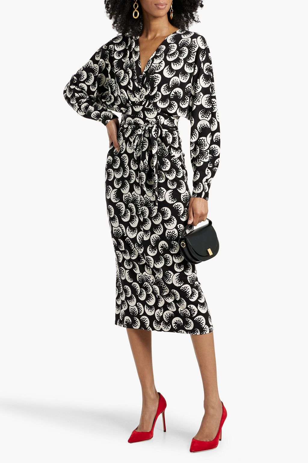 DIANE VON FURSTENBERG リヨセル&ウール混ジャージー ミディワンピース ドレープ&プリント入り