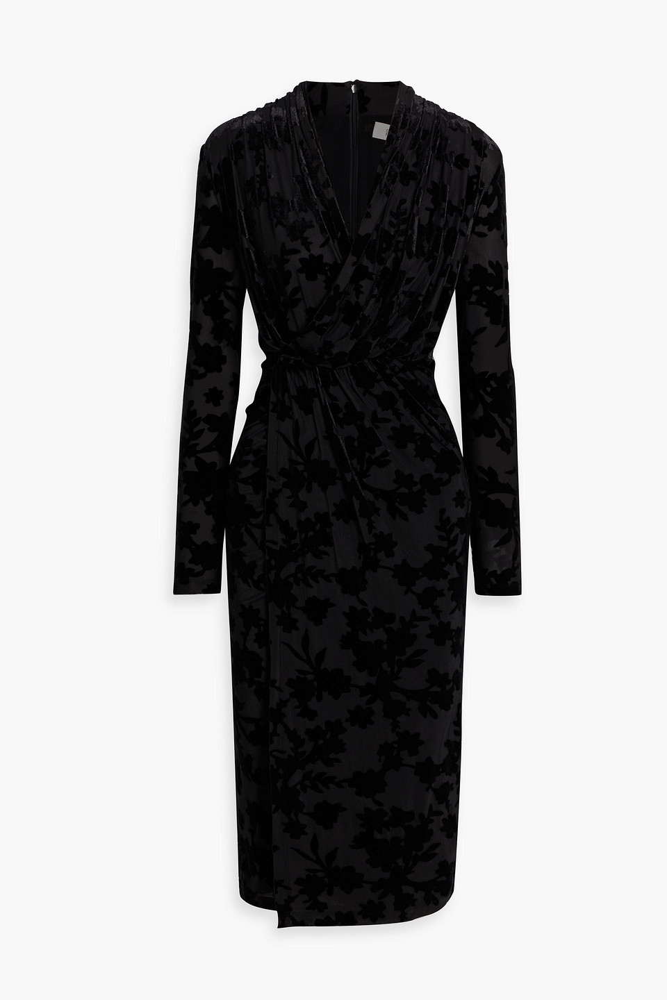 Tamra wrap-effect devoré-velvet midi dress