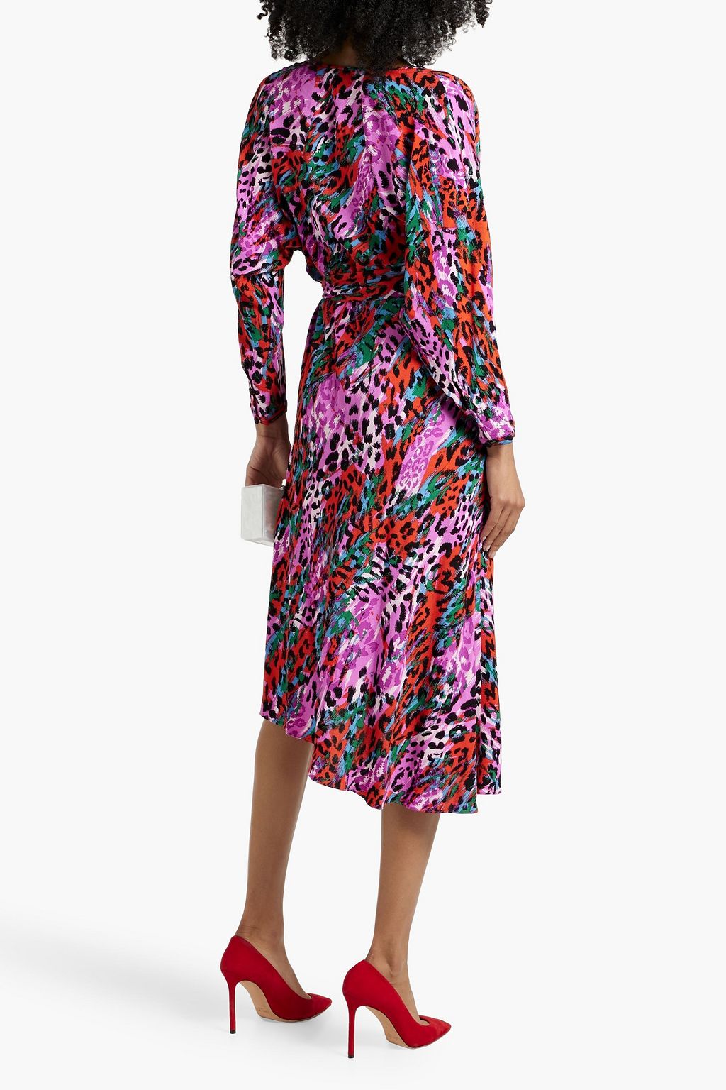 DIANE VON FURSTENBERG クレープ ラップ風ミディワンピース プリント入り