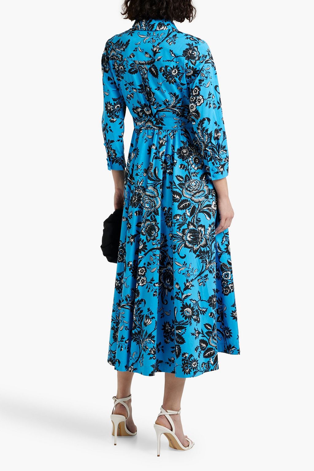 DIANE VON FURSTENBERG コットン混ポプリン ミディシャツワンピース ベルト付き フローラルプリント