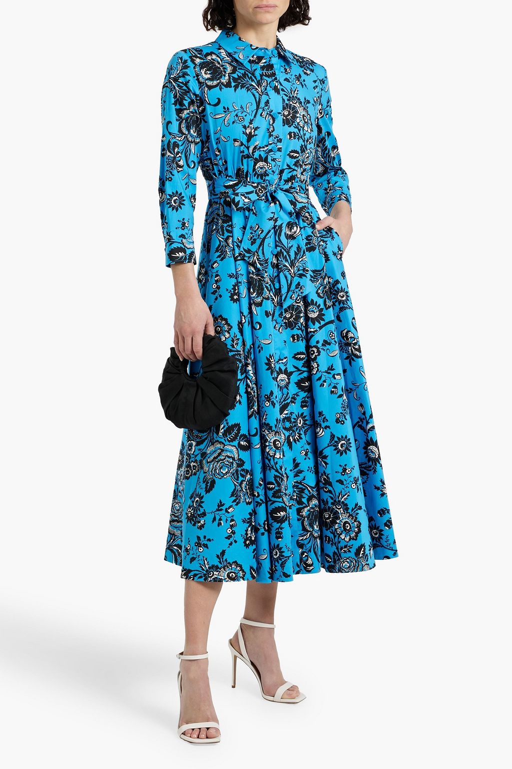 DIANE VON FURSTENBERG コットン混ポプリン ミディシャツワンピース ベルト付き フローラルプリント
