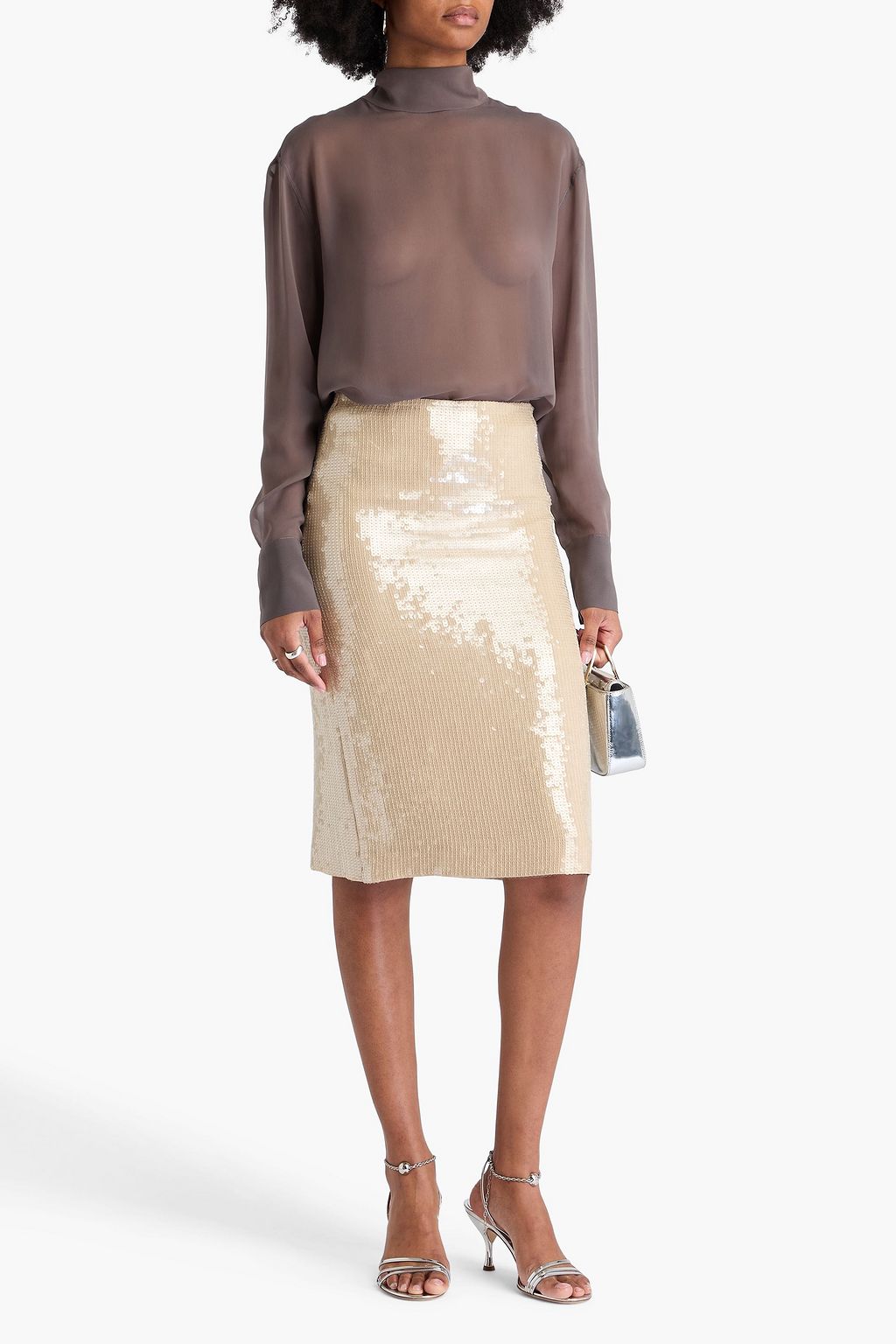 FABIANA FILIPPI Pussy-bow cupro and silk-blend georgette blouse