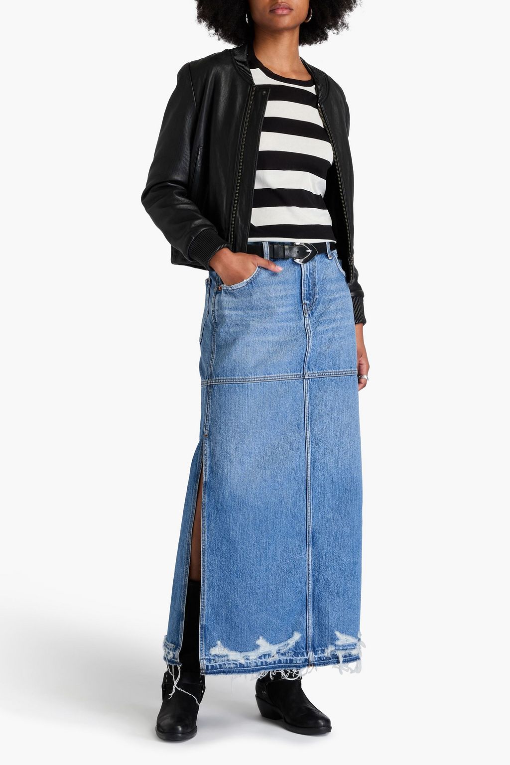 RE/DONE Distressed denim maxi skirt