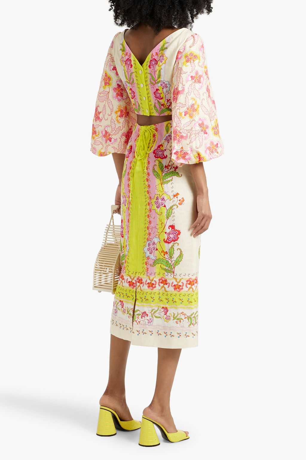 SALONI Neelam bedrucktes Midikleid aus Leinen mit Cut-outs