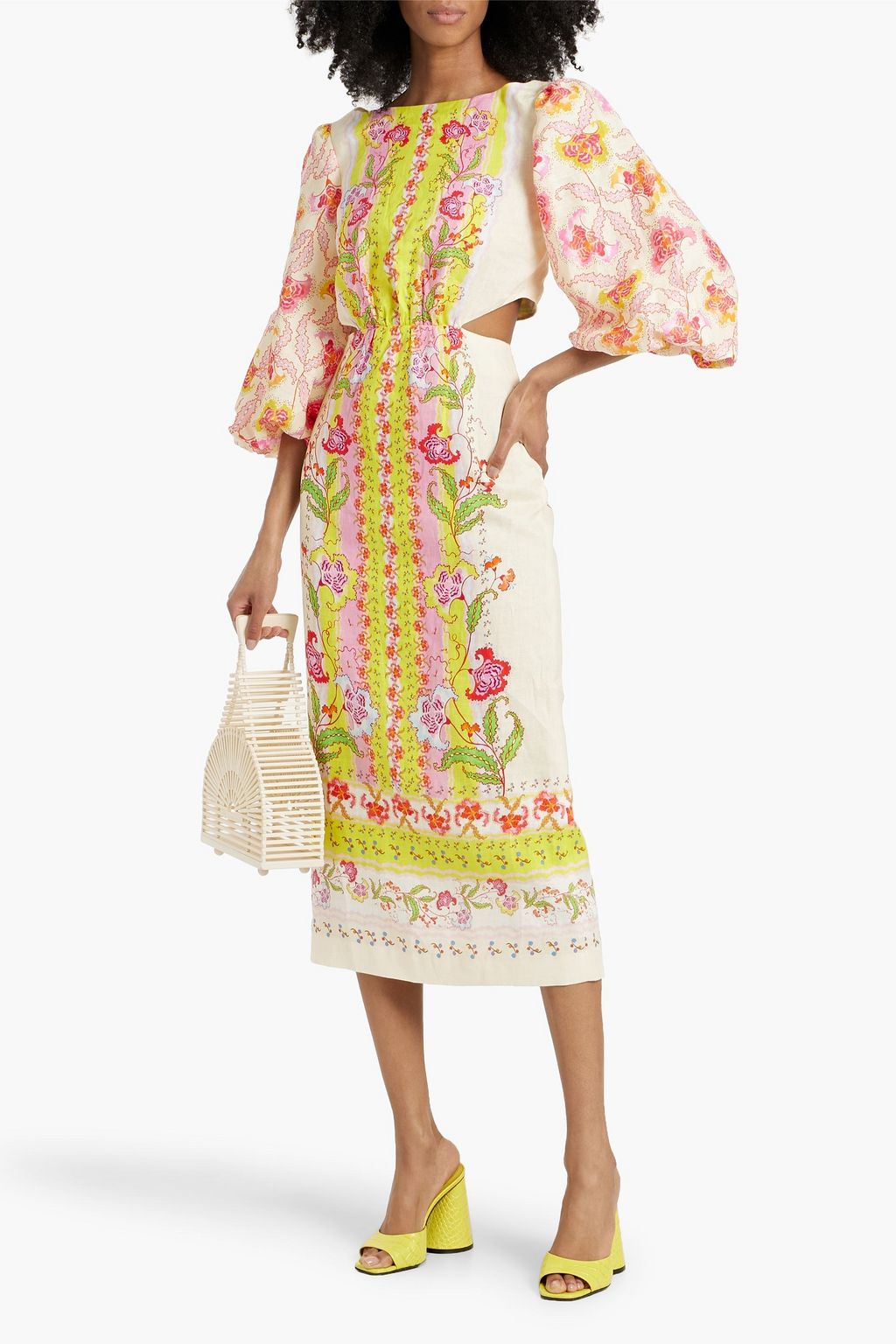 SALONI Neelam bedrucktes Midikleid aus Leinen mit Cut-outs