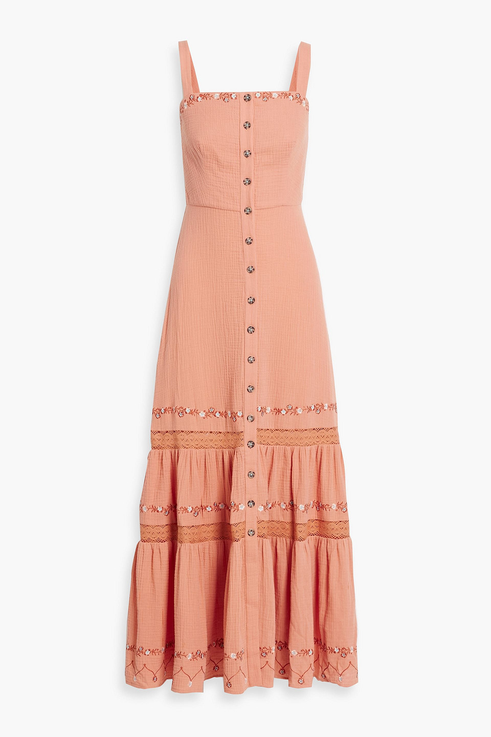 Saloni Fara Embroidered Cotton-gauze Midi Dress