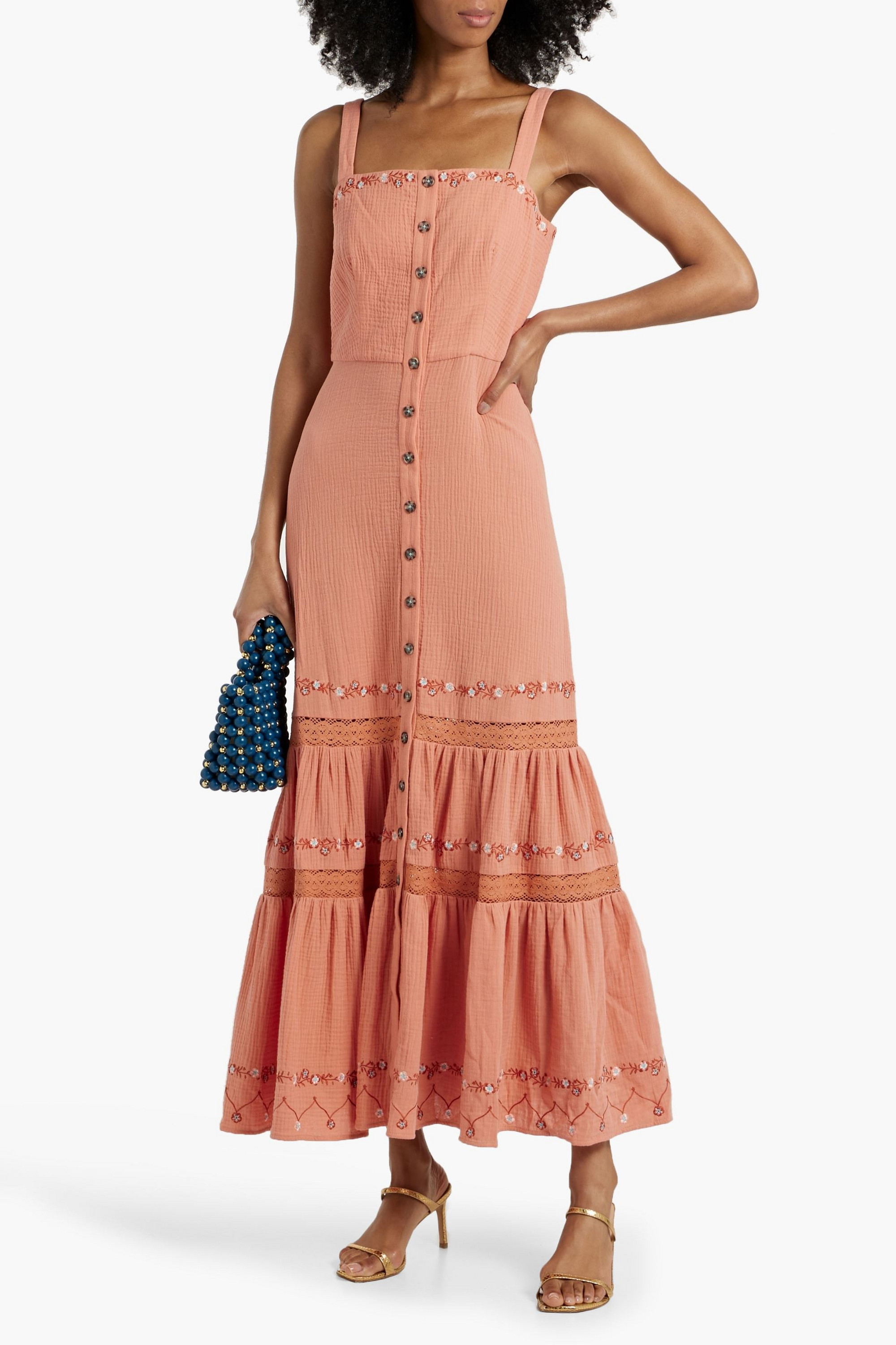 Saloni Fara embroidered cotton-gauze maxi dress