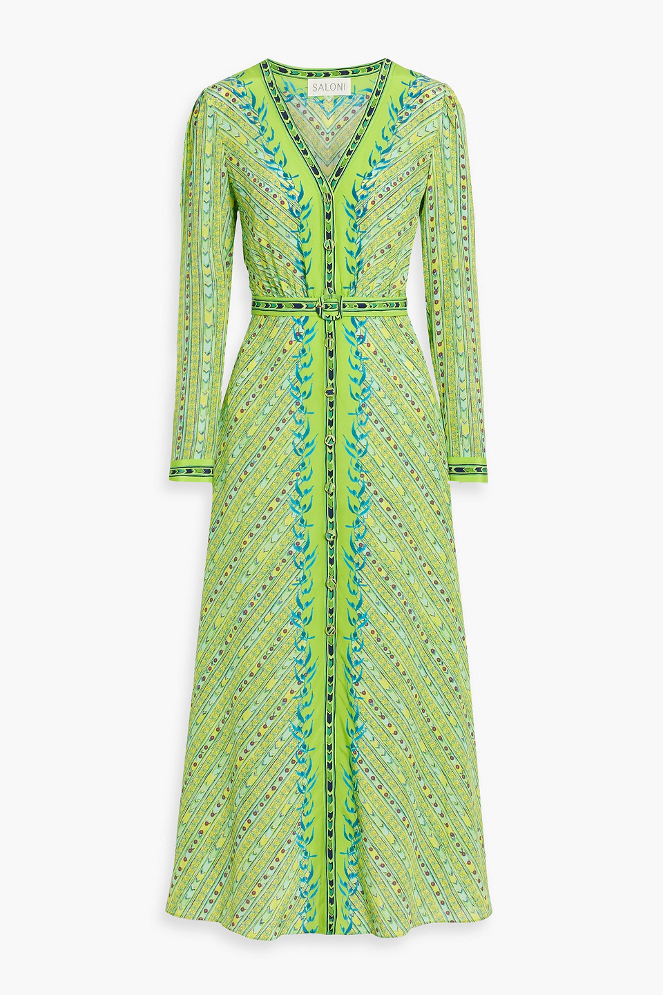 Saloni Lea Printed Silk Crepe De Chine Midi Dress