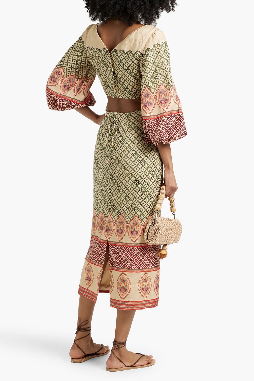 SALONI Neelam cutout printed linen midi dress