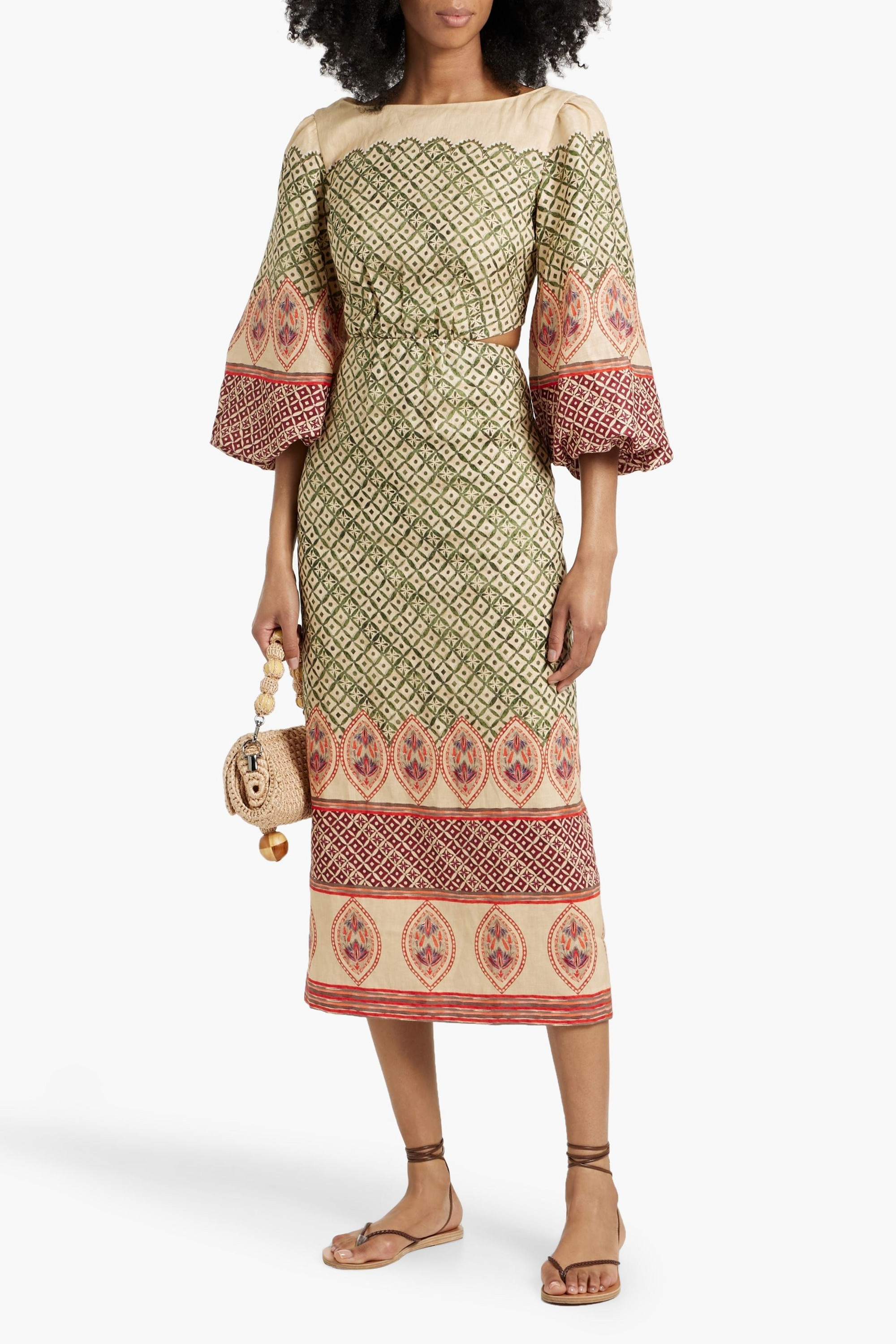 Saloni Neelam cutout printed linen midi dress