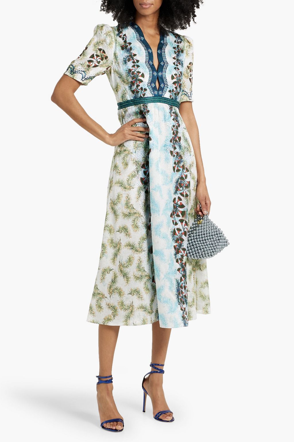 SALONI Tabitha printed silk-jacquard midi dress
