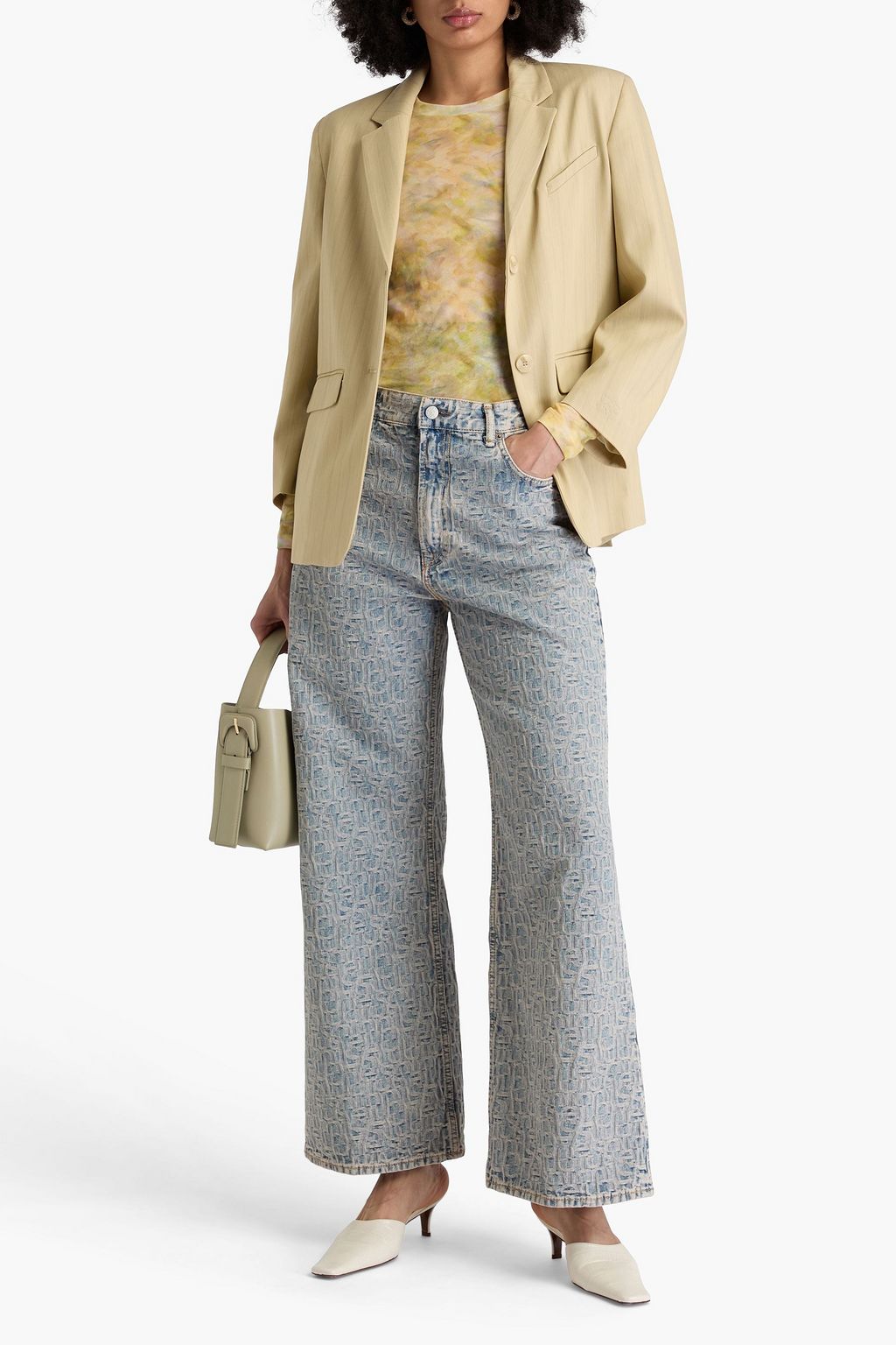ACNE STUDIOS بنطلون جينز من الجاكار بقصّة بوت كت وخصر مرتفع