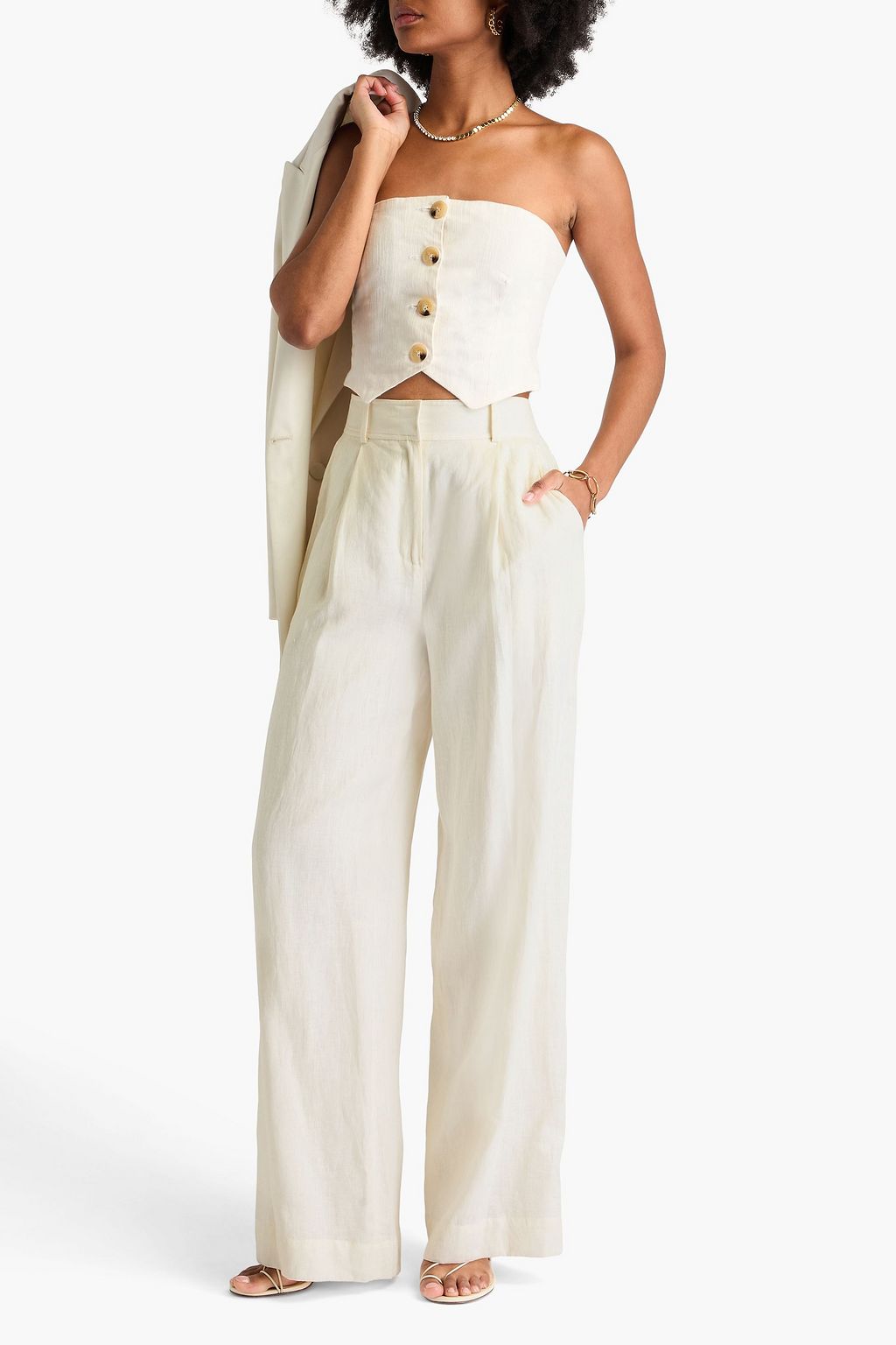 SIMKHAI Tavar pleated linen wide-leg pants