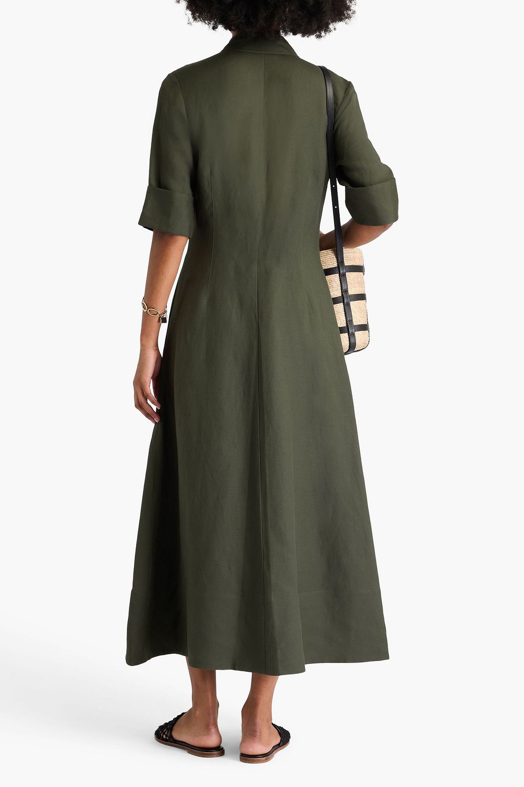 SIMKHAI Claudine pleated linen-blend midi shirt dress