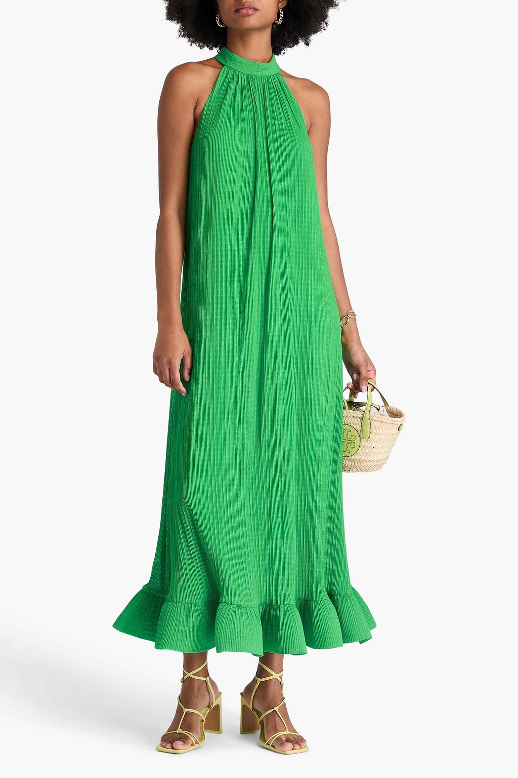 SIMKHAI Rita plissé-jersey midi dress