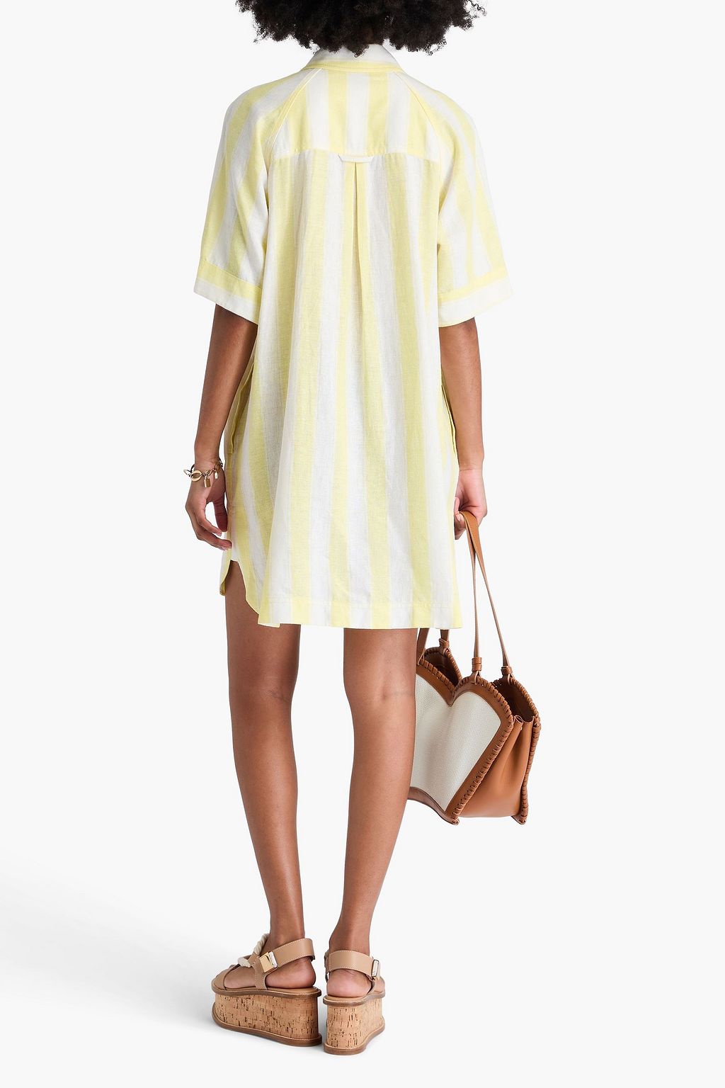 SIMKHAI Greta striped linen-blend gauze mini shirt dress