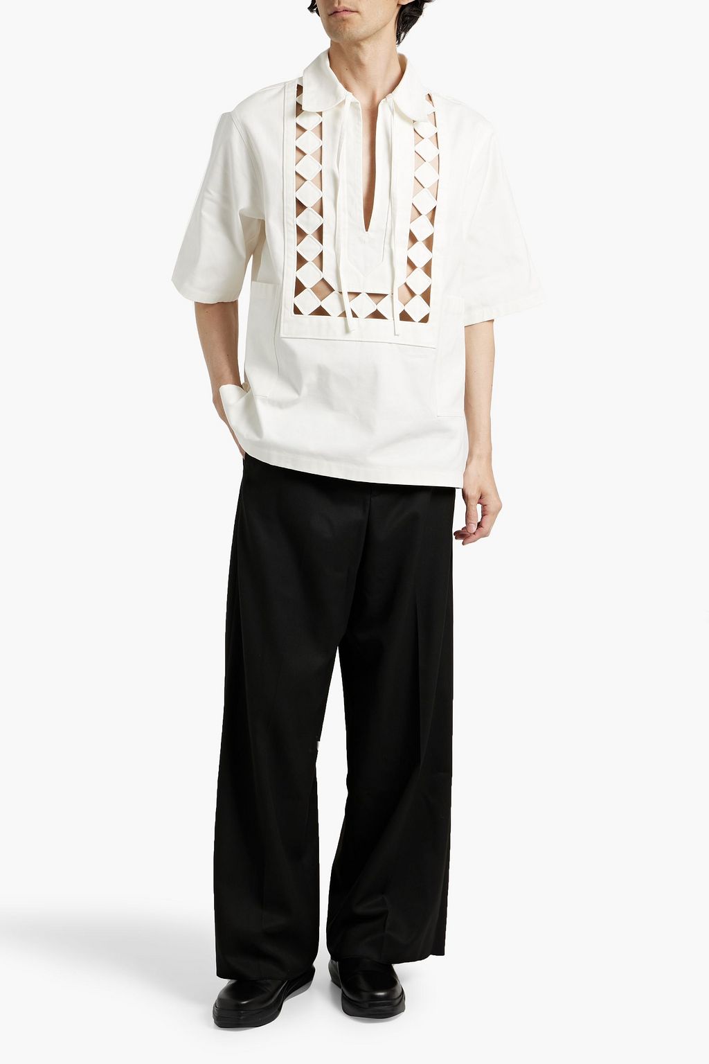 VALENTINO GARAVANI Cutout cotton-blend piqué shirt