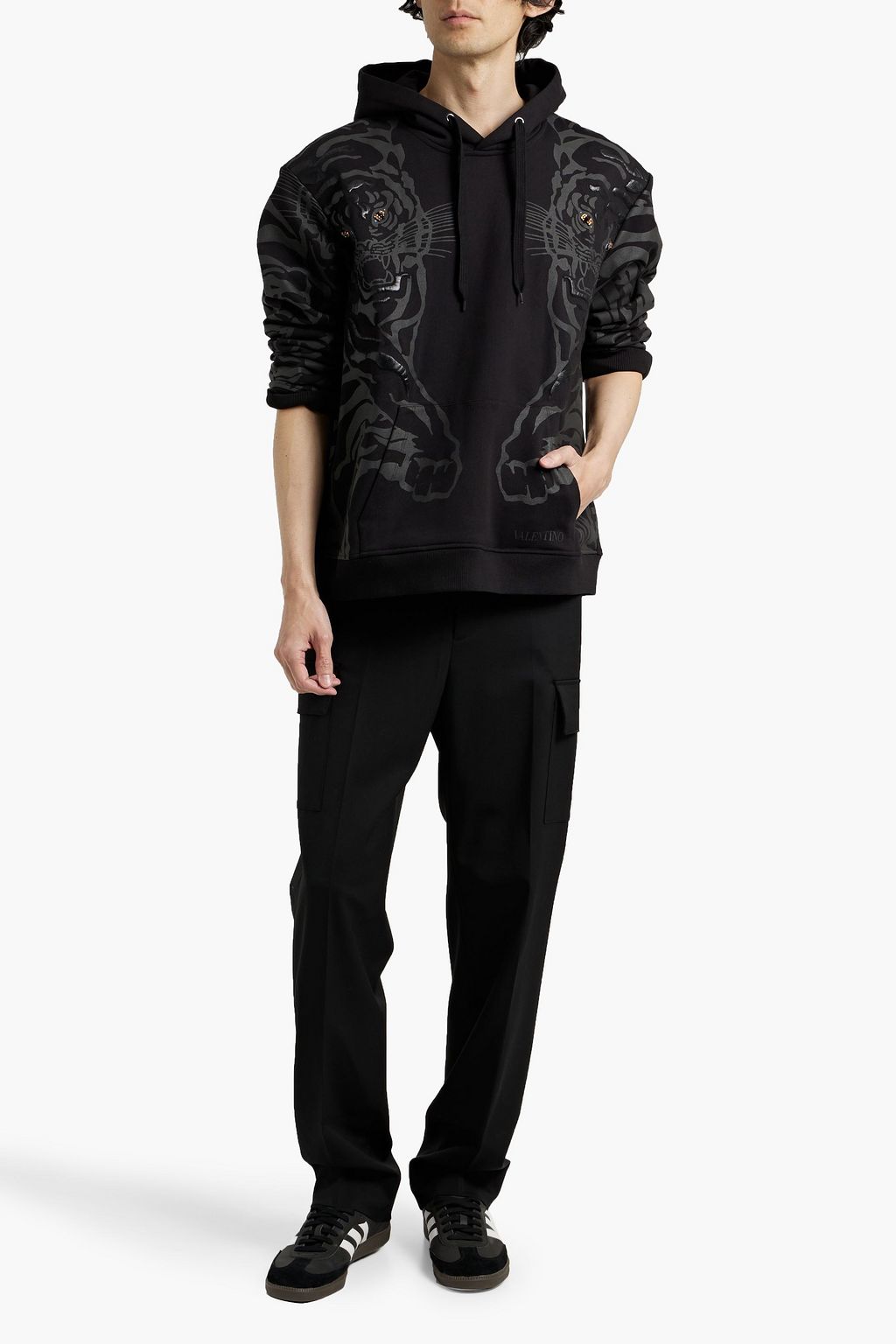 VALENTINO GARAVANI Embellished printed French cotton-terry hoodie
