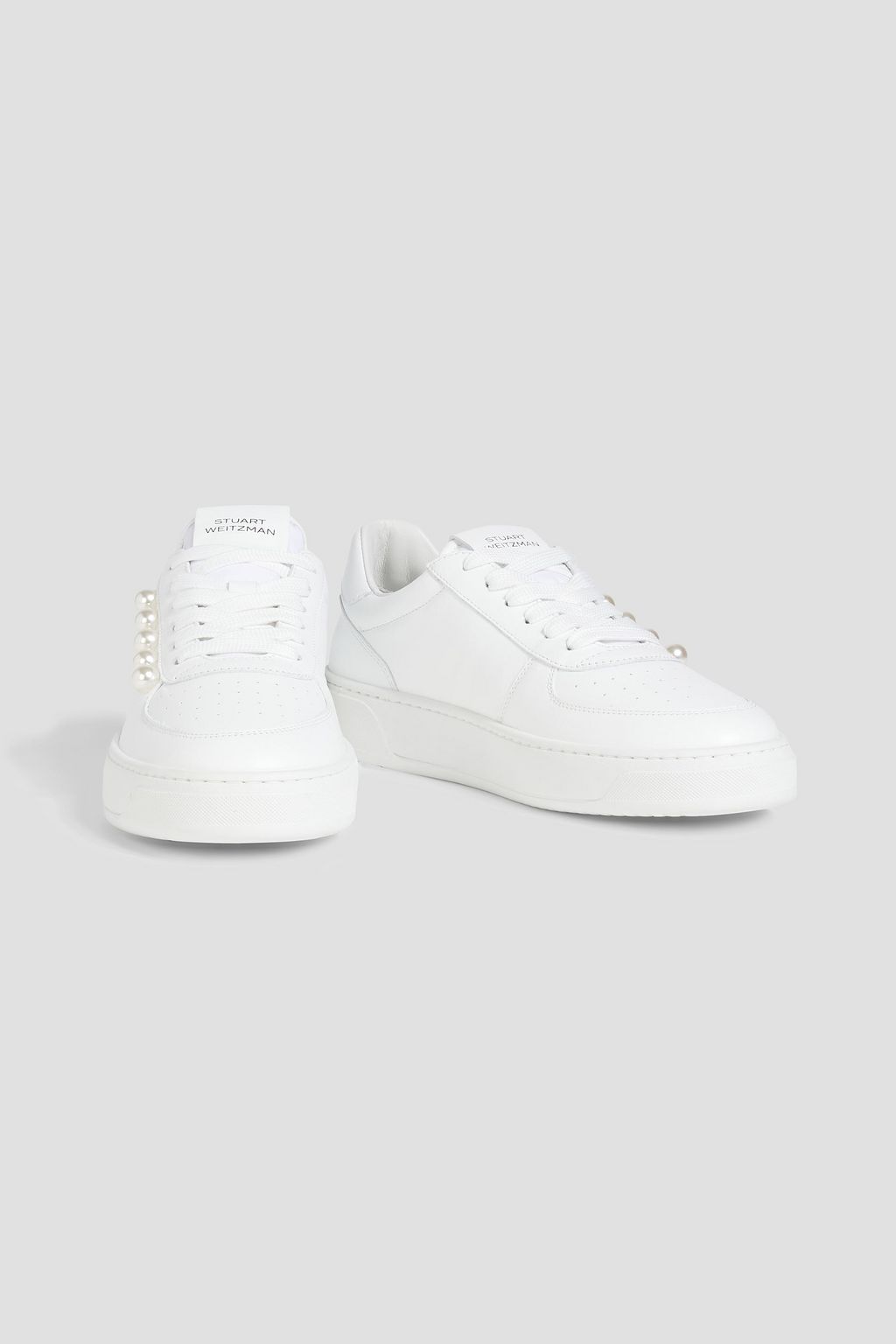 STUART WEITZMAN Courtside faux pearl-embellished leather sneakers