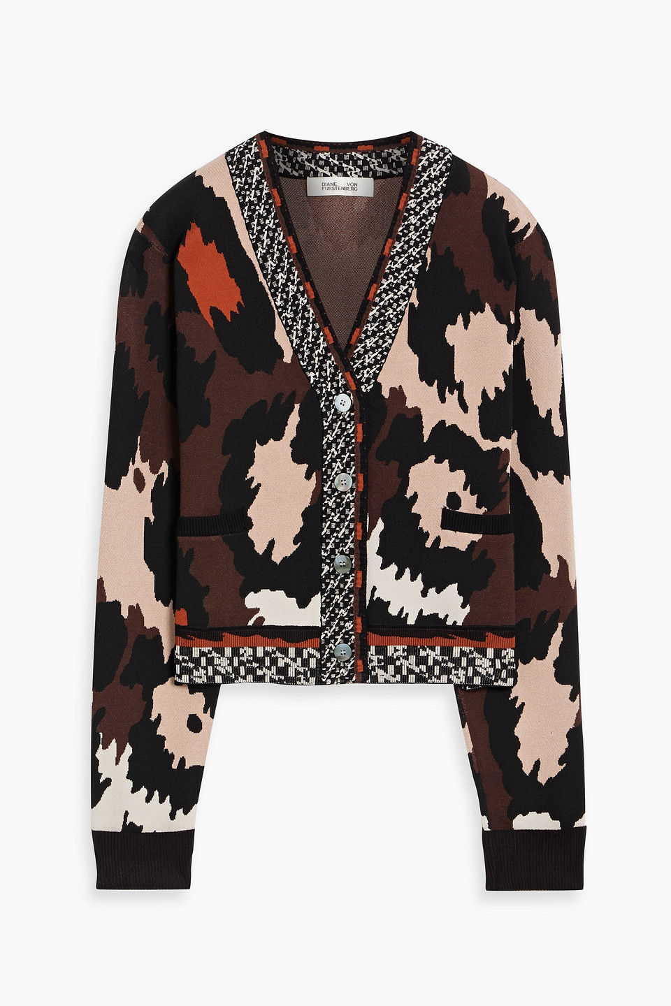 Diane Von Furstenberg Midge Button-down Jacquard Knit Cardigan In Brown
