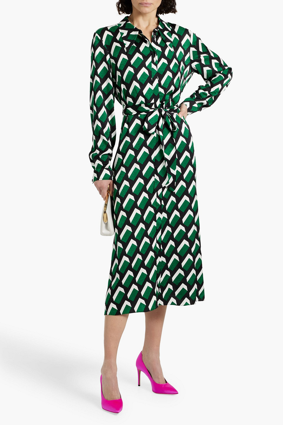 Diane Von Furstenberg Gizelle Printed Jacquard Midi Shirt Dress In Multi