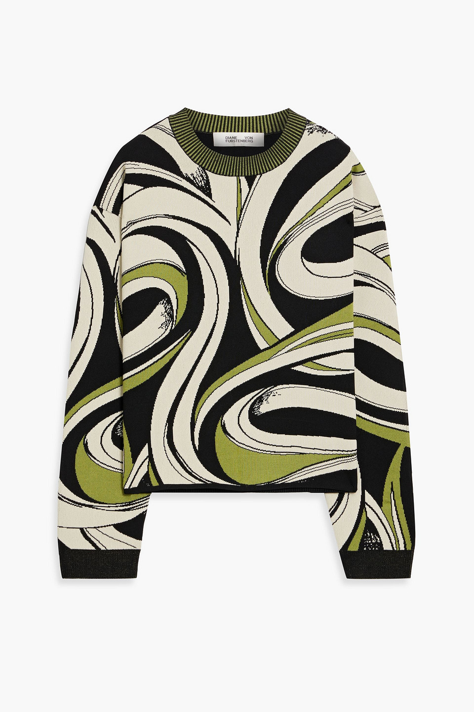 Diane Von Furstenberg Tierna Intarsia-knit Sweater In Green