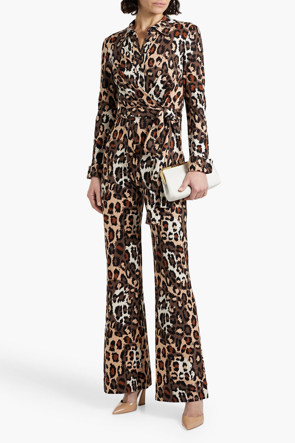 Diane Von Furstenberg Michele Wrap-effect Leopard-print Jersey Wide-leg Jumpsuit