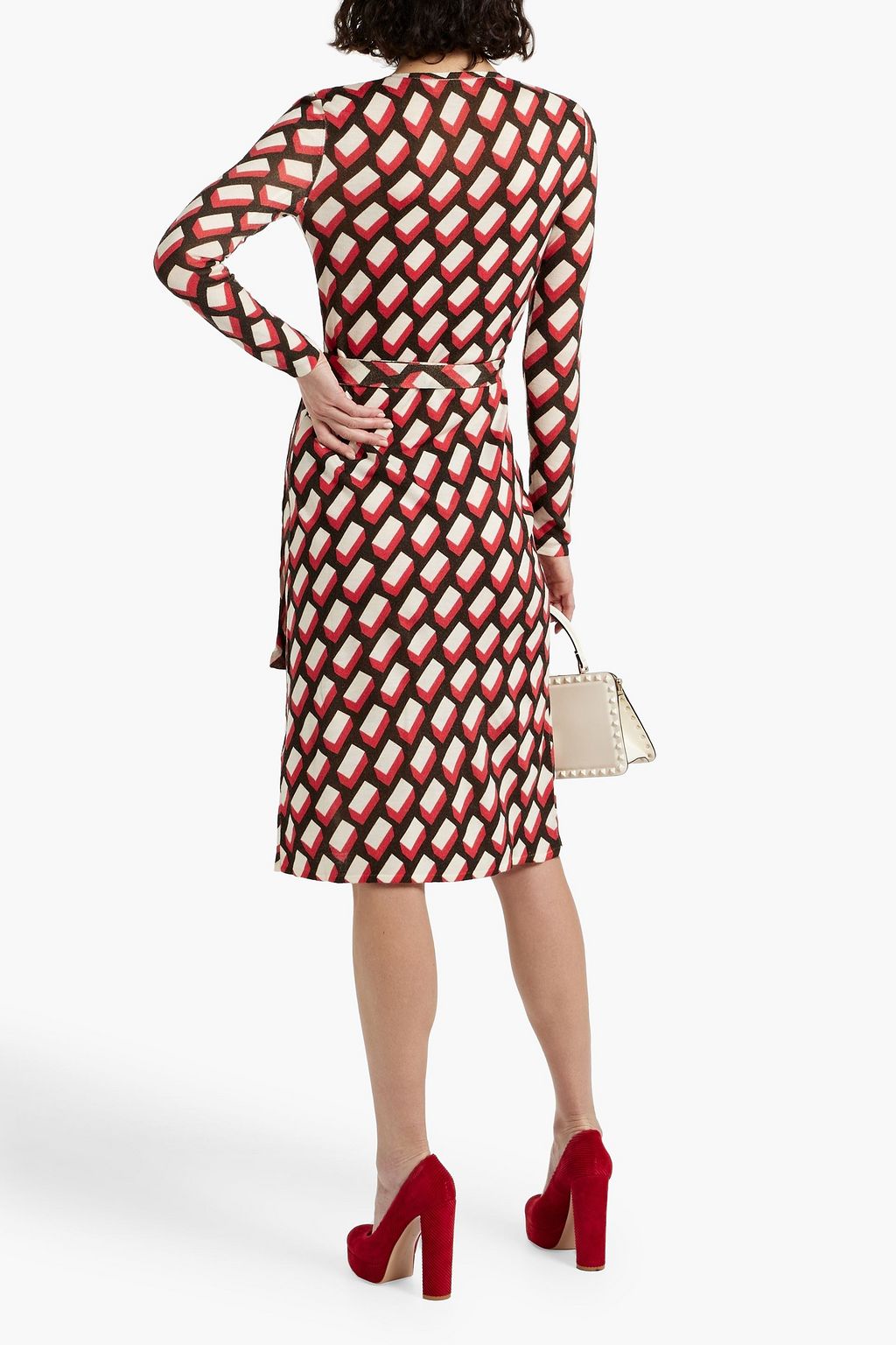 DIANE VON FURSTENBERG فستان متوسط الطول "لويلا" بتصميم ملتف من الصوف مزين بطبعات