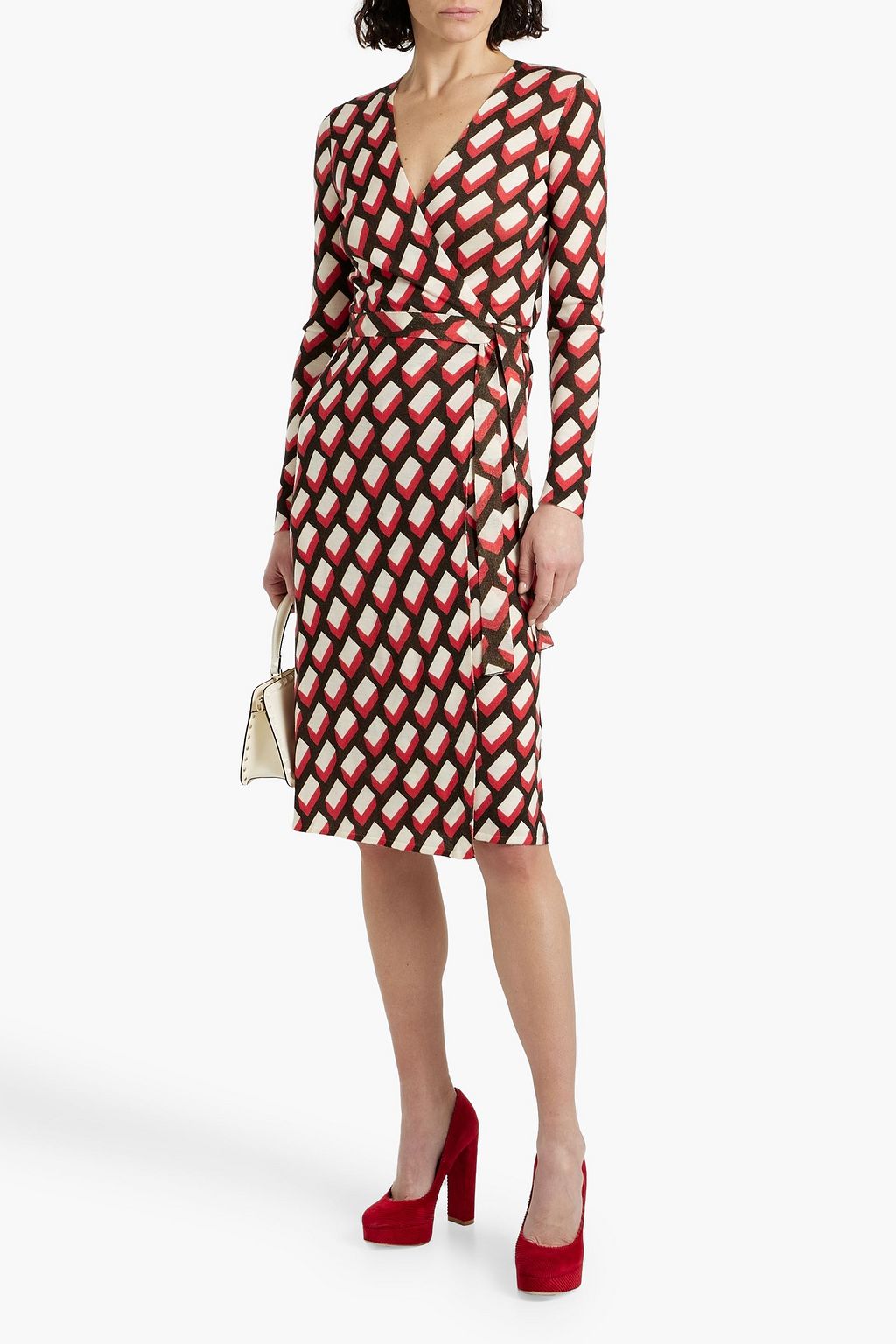 DIANE VON FURSTENBERG فستان متوسط الطول "لويلا" بتصميم ملتف من الصوف مزين بطبعات