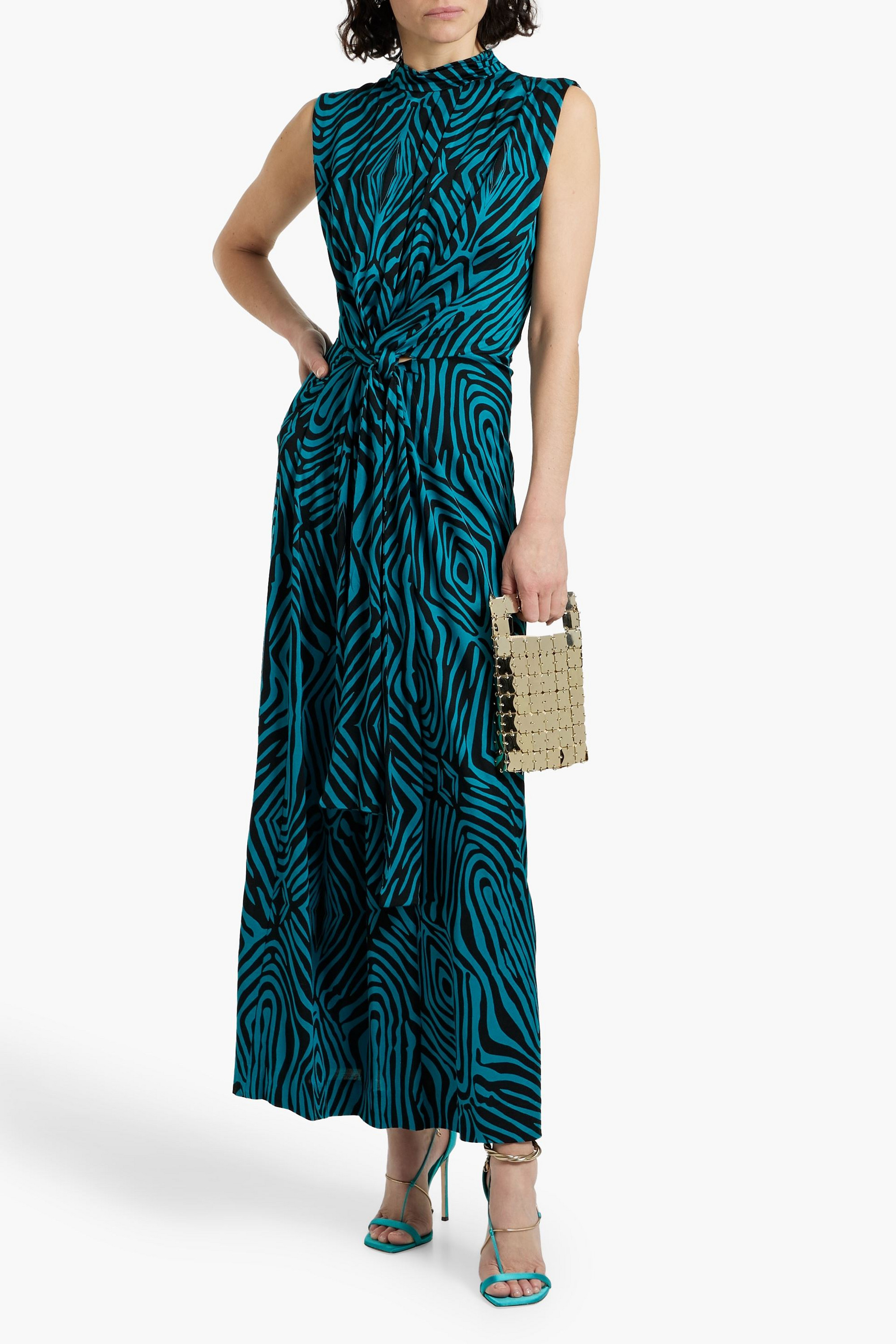 Diane von Furstenberg Geri draped zebra-print jersey maxi dress