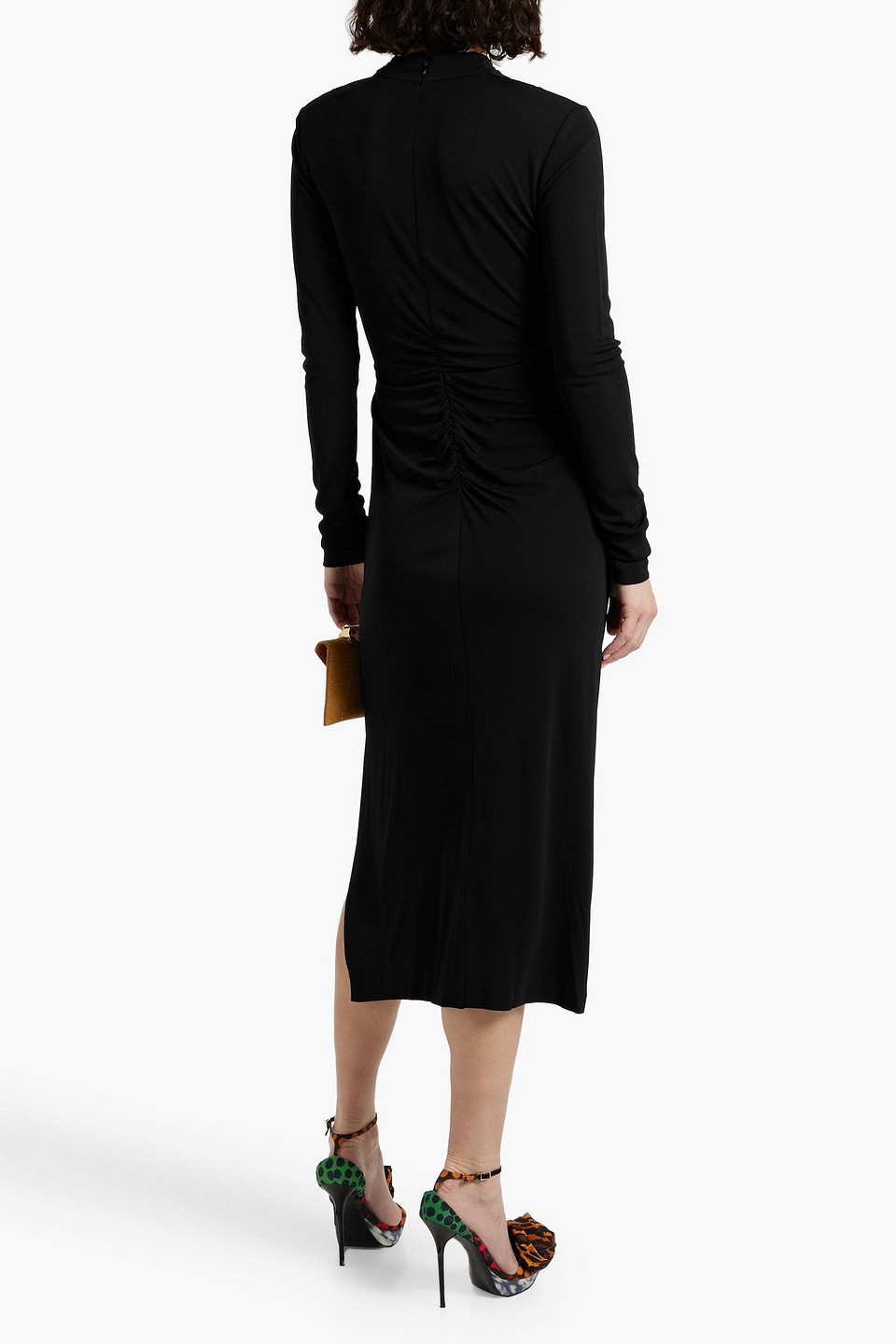 Diane Von Furstenberg Sonja Ruched Crepe Turtleneck Midi Dress In Black