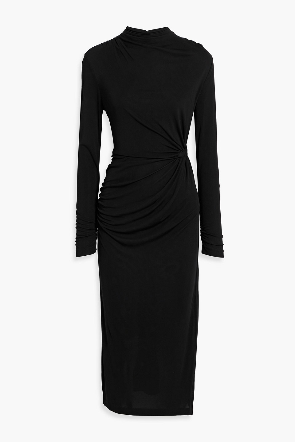 Diane Von Furstenberg Sonja Ruched Crepe Turtleneck Midi Dress In Black