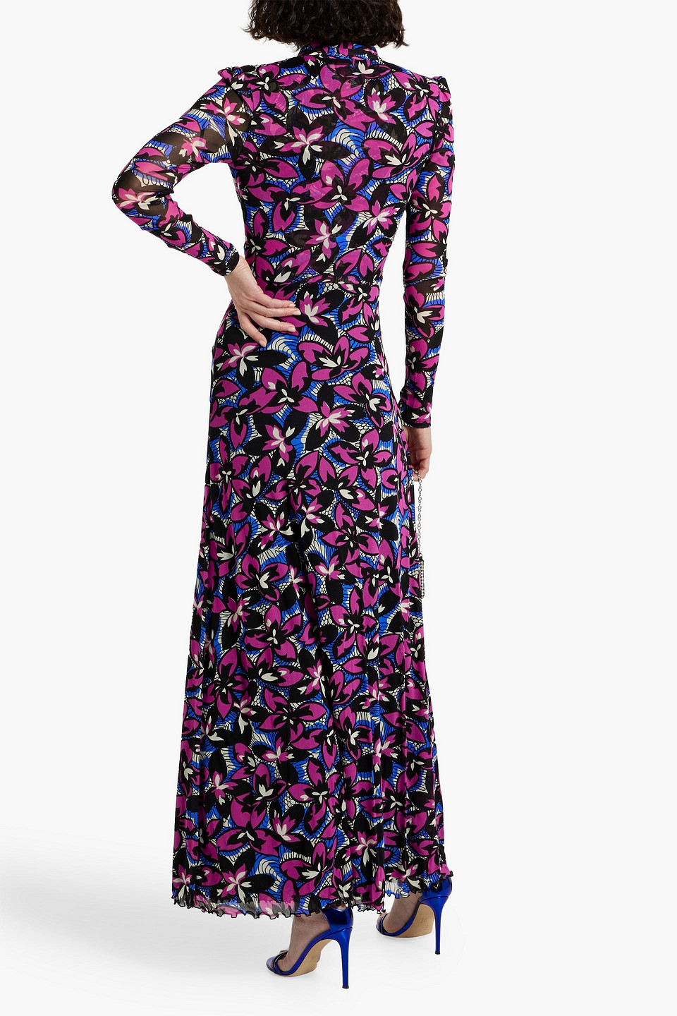 Diane Von Furstenberg Kassia Ruched Printed Stretch-mesh Maxi Dress
