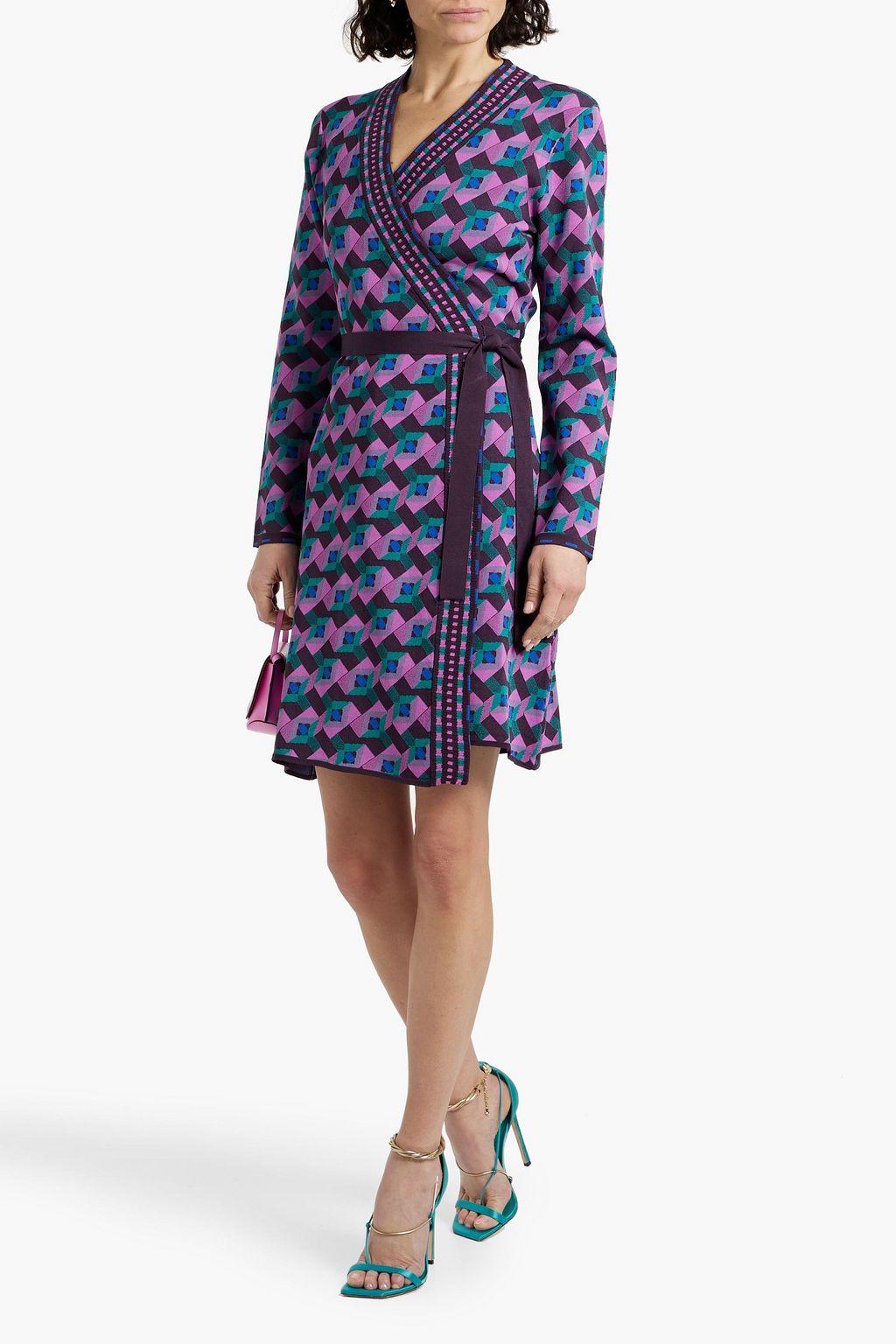 DIANE VON FURSTENBERG Edwina intarsia-knit mini wrap dress