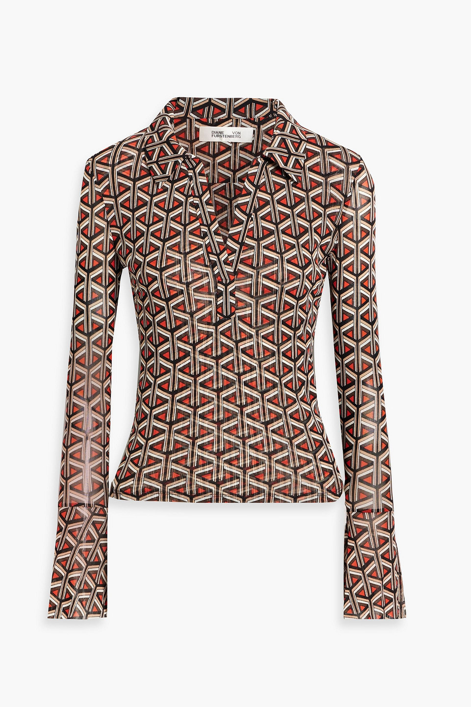 Diane Von Furstenberg Mackenzie Printed Stretch-mesh Top