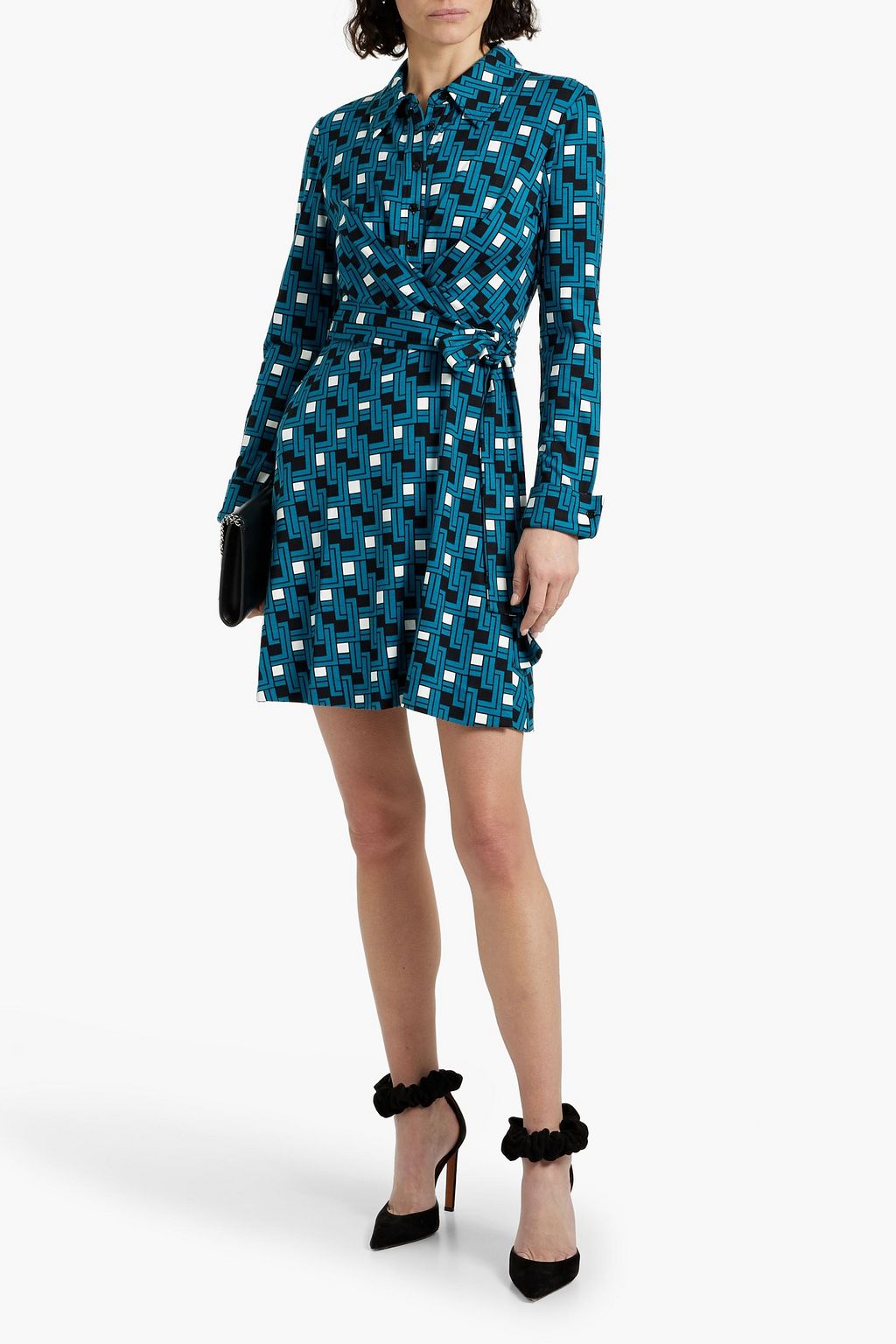 DIANE VON FURSTENBERG ジャージー ミニシャツワンピース プリント入り