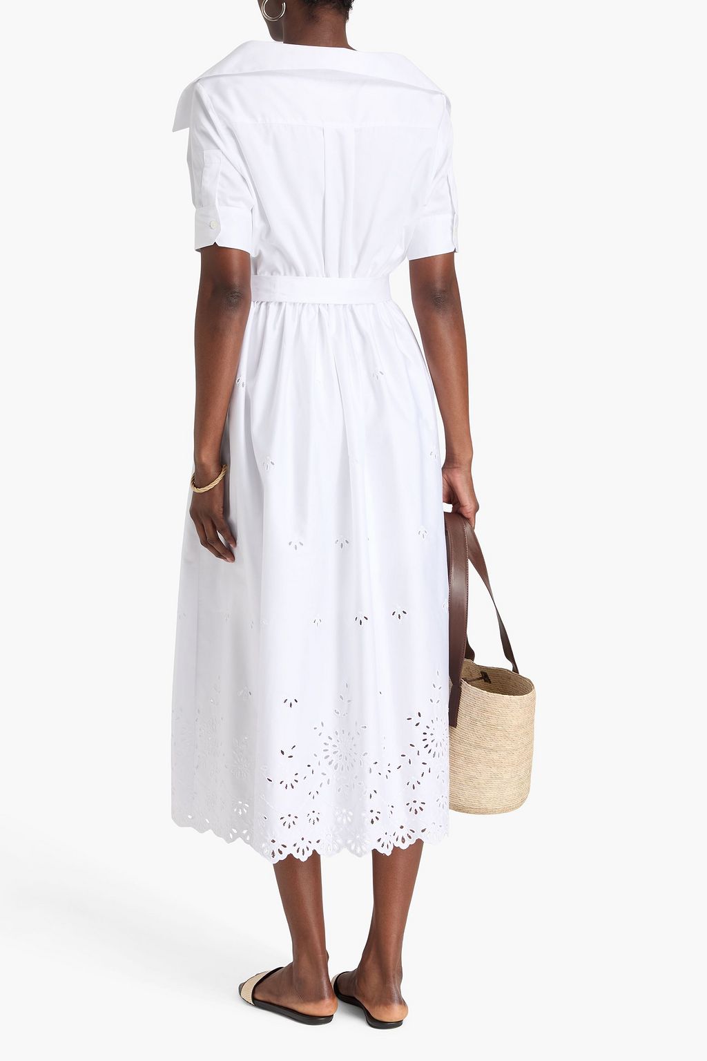 ALTUZARRA Wrap-effect broderie anglaise cotton-blend midi shirt dress