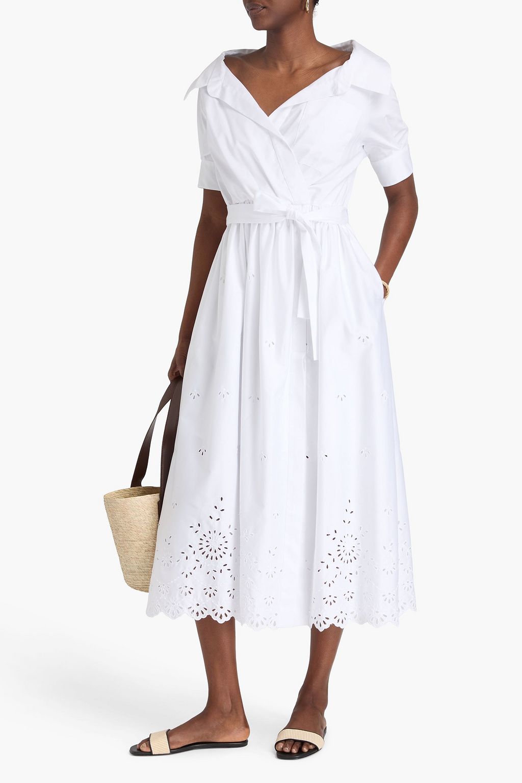 ALTUZARRA Wrap-effect broderie anglaise cotton-blend midi shirt dress